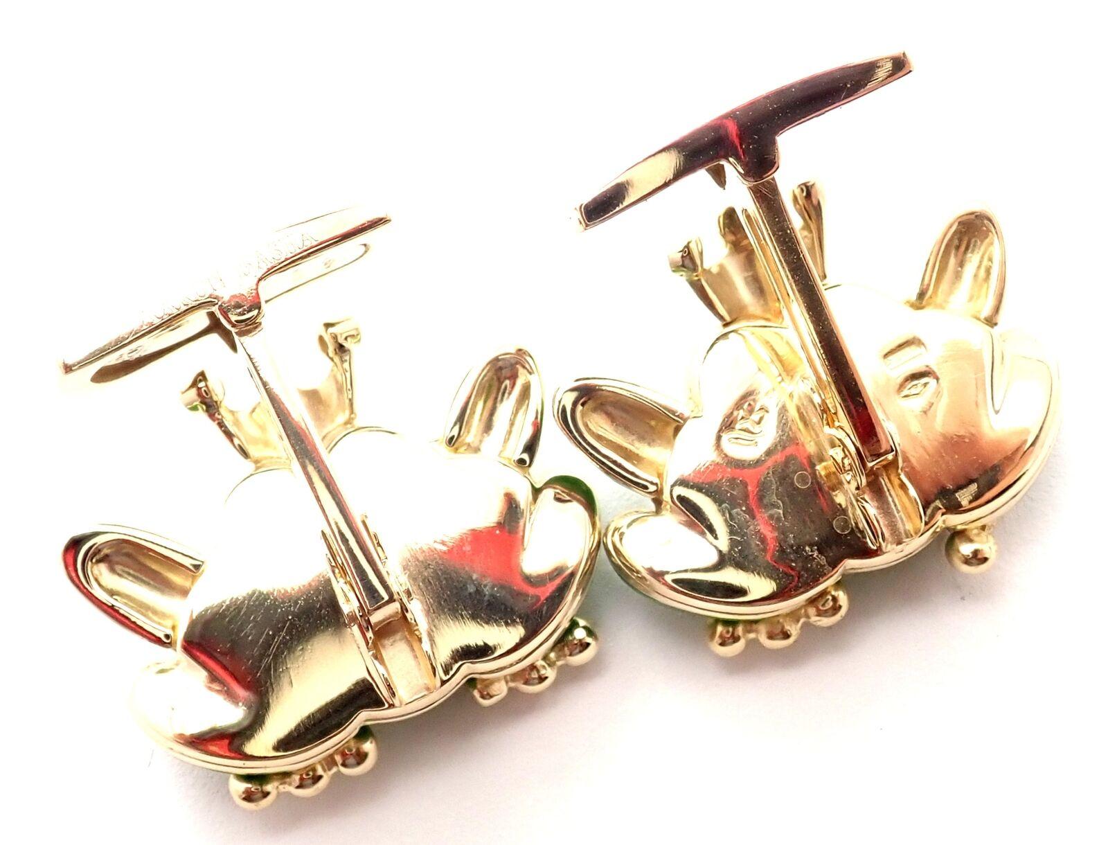 Women's or Men's Aaron Basha Diamond Enamel Frog Prince Yellow Gold Cufflinks For Sale