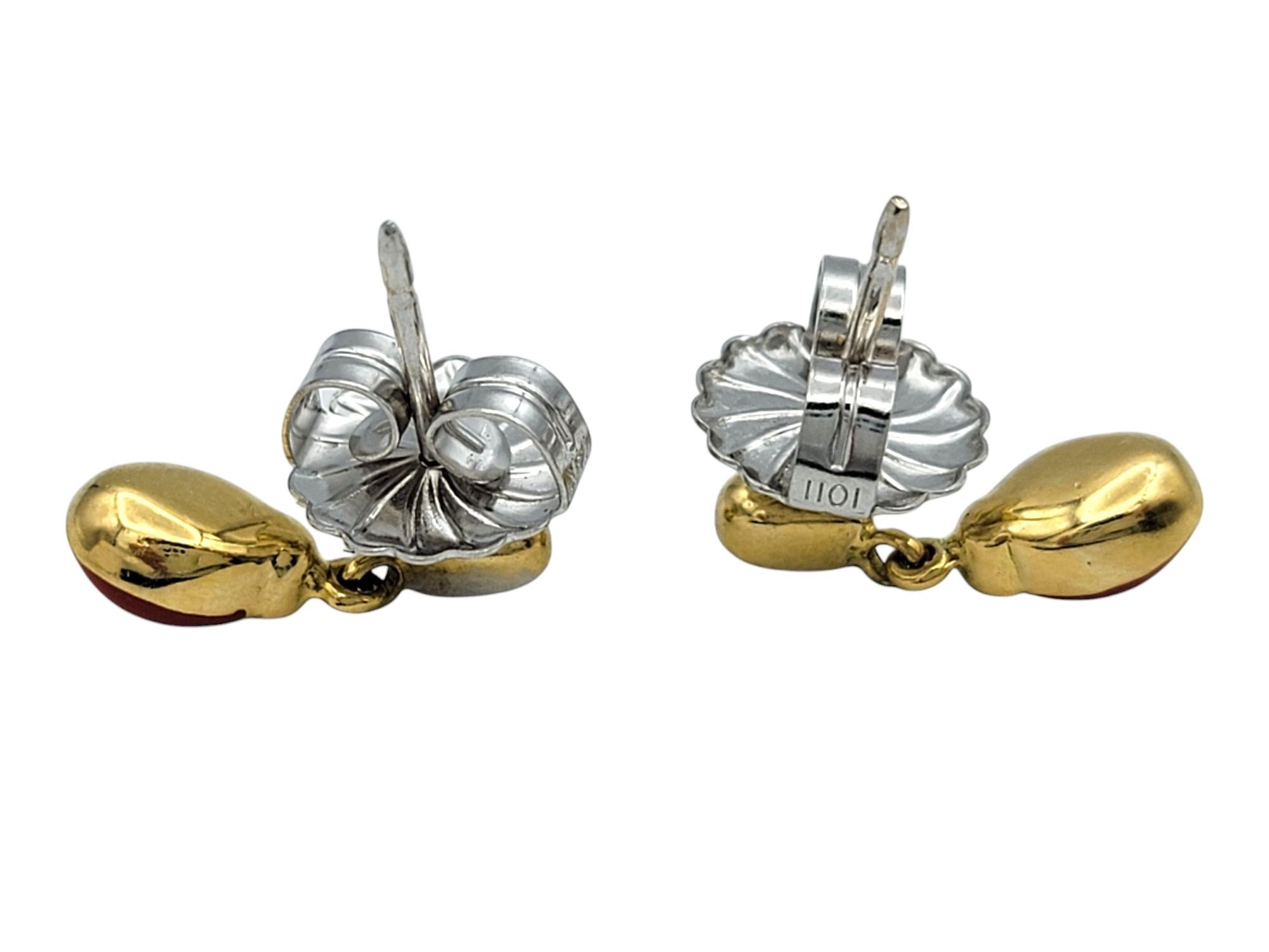 Aaron Basha Diamond Heart and Enamel Ladybug Dangle Earrings in 18 Karat Gold For Sale 1