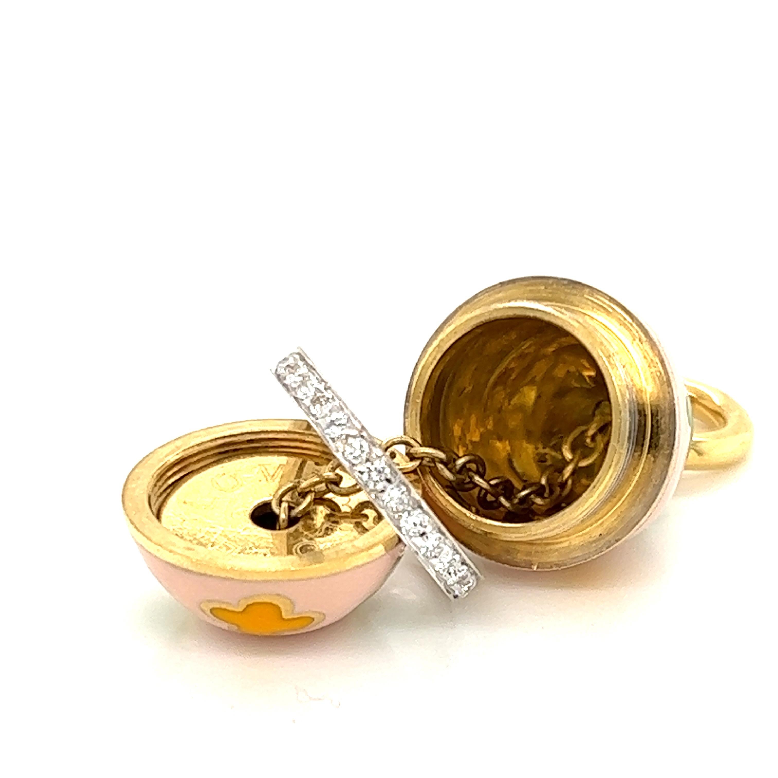 Brilliant Cut Aaron Basha Diamond Multi-Color Enamel 18k Yellow Gold Egg Charm Pendant