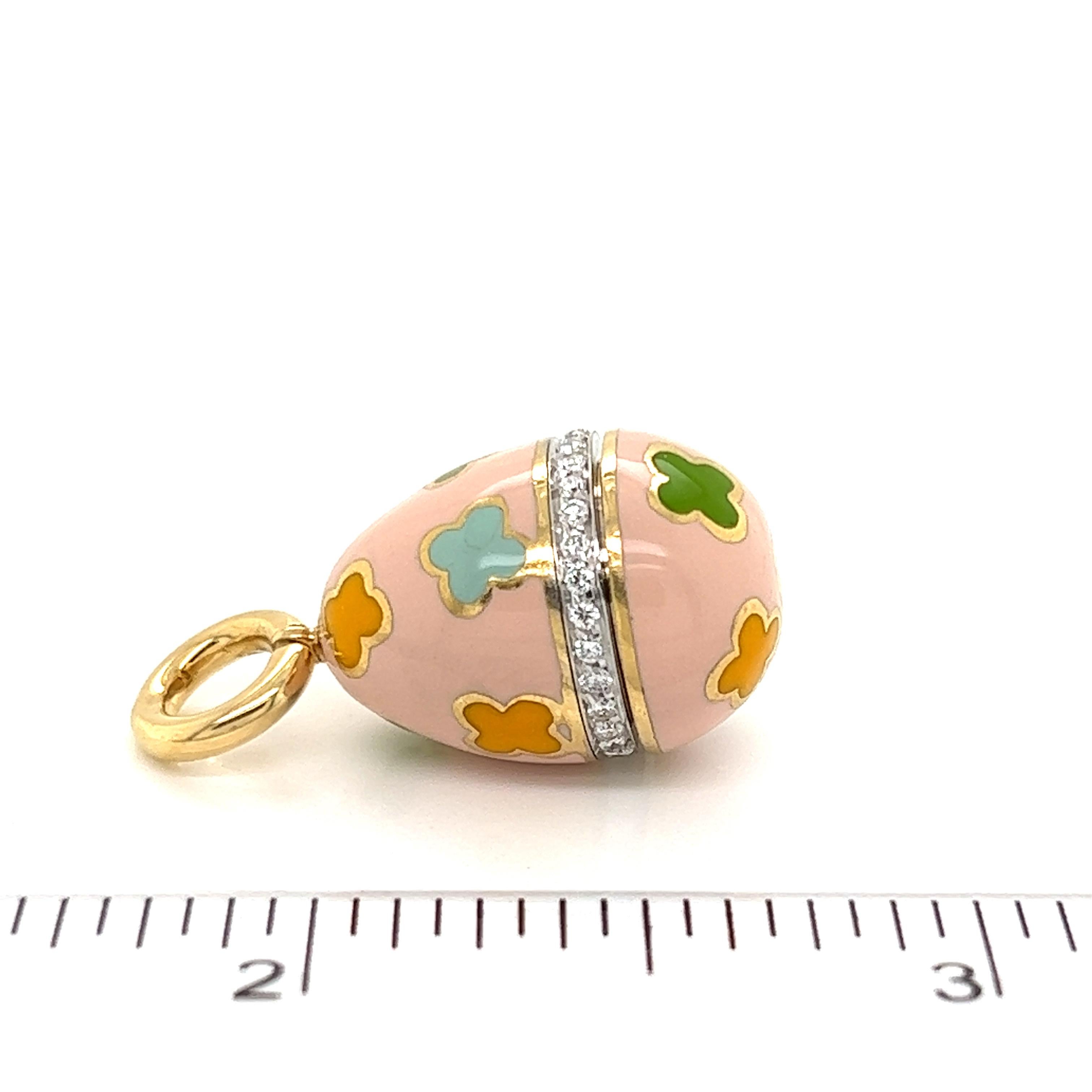 Women's or Men's Aaron Basha Diamond Multi-Color Enamel 18k Yellow Gold Egg Charm Pendant