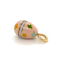 Aaron Basha Diamond Multi-Color Enamel 18k Yellow Gold Egg Charm Pendant