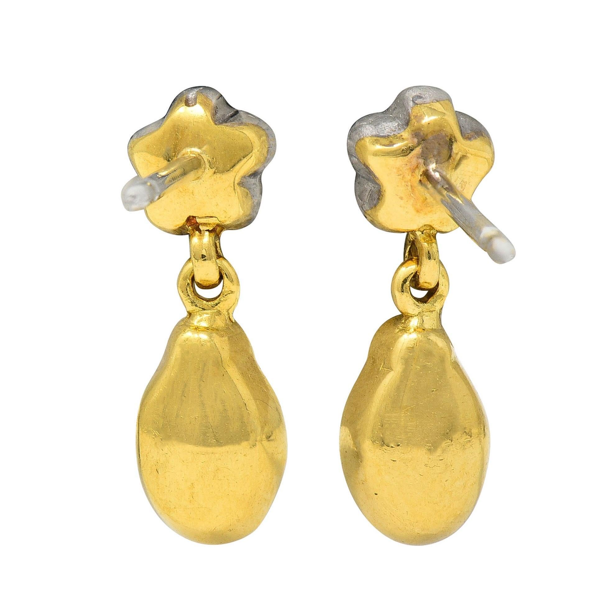 Aaron Basha Pendientes Gota Mariquita Esmalte Naranja Diamante Oro Bicolor 18 Kilates en Excelente estado para la venta en Philadelphia, PA