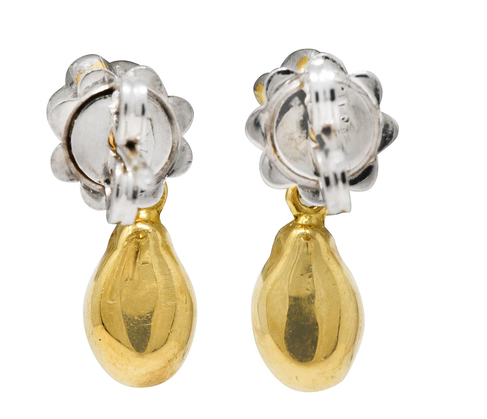 Contemporary Aaron Basha Diamond Orange Enamel 18 Karat Two-Tone Ladybug Drop Earrings For Sale
