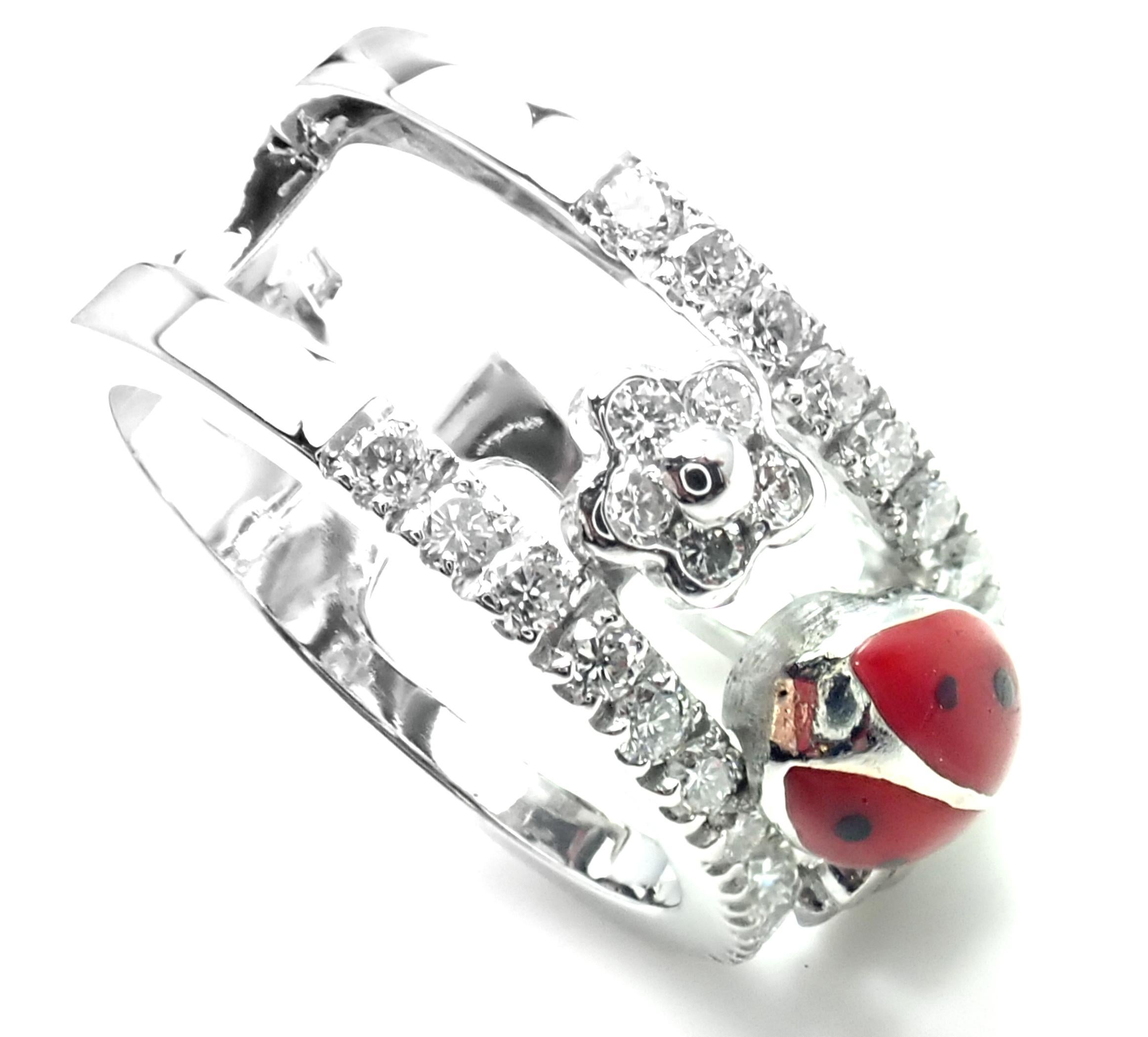 Women's or Men's Aaron Basha Diamond Red Enamel Ladybug White Gold Band Ring For Sale
