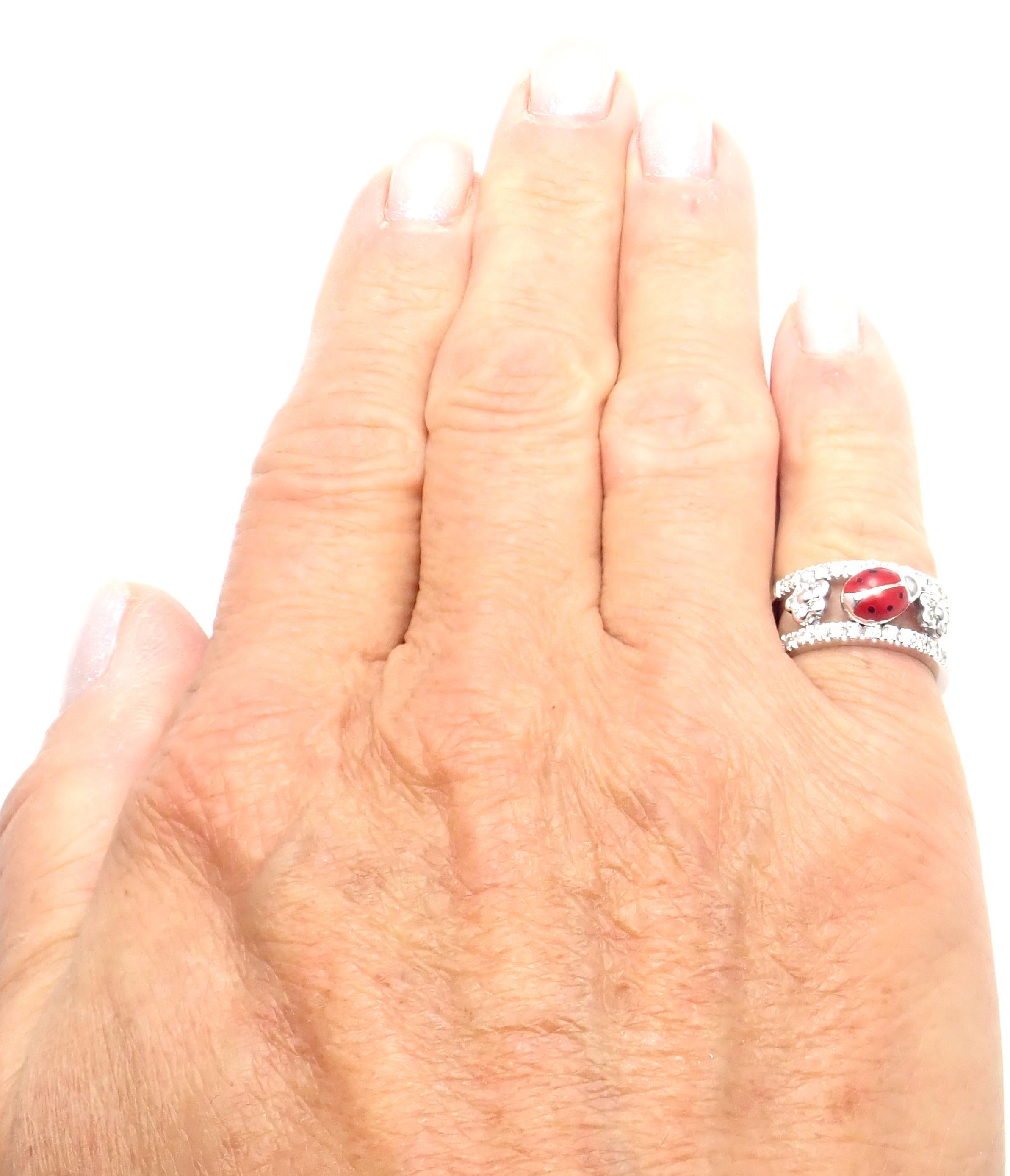 Aaron Basha Diamond Red Enamel Ladybug White Gold Band Ring For Sale 1