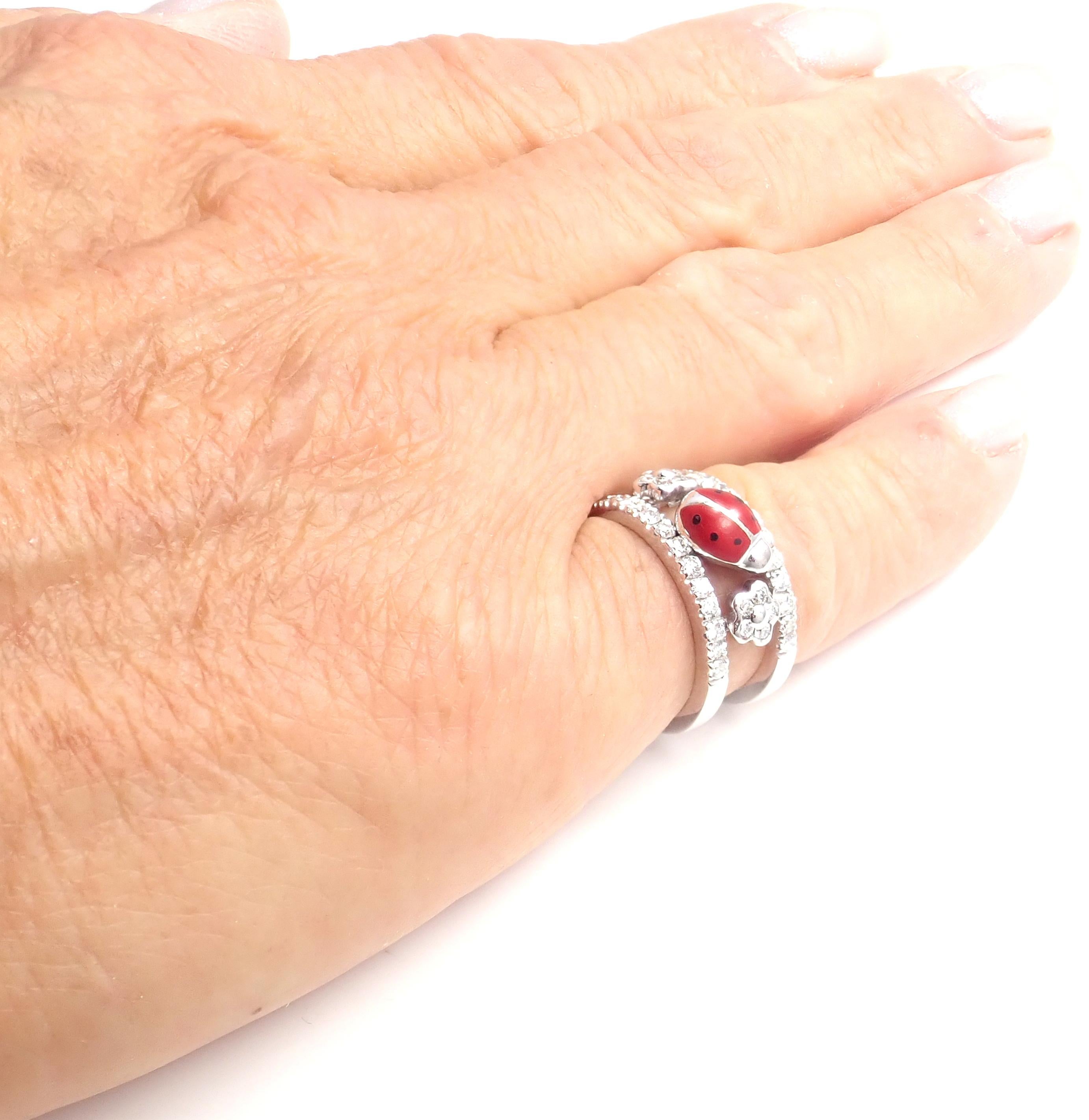 Aaron Basha Diamond Red Enamel Ladybug White Gold Band Ring For Sale 2