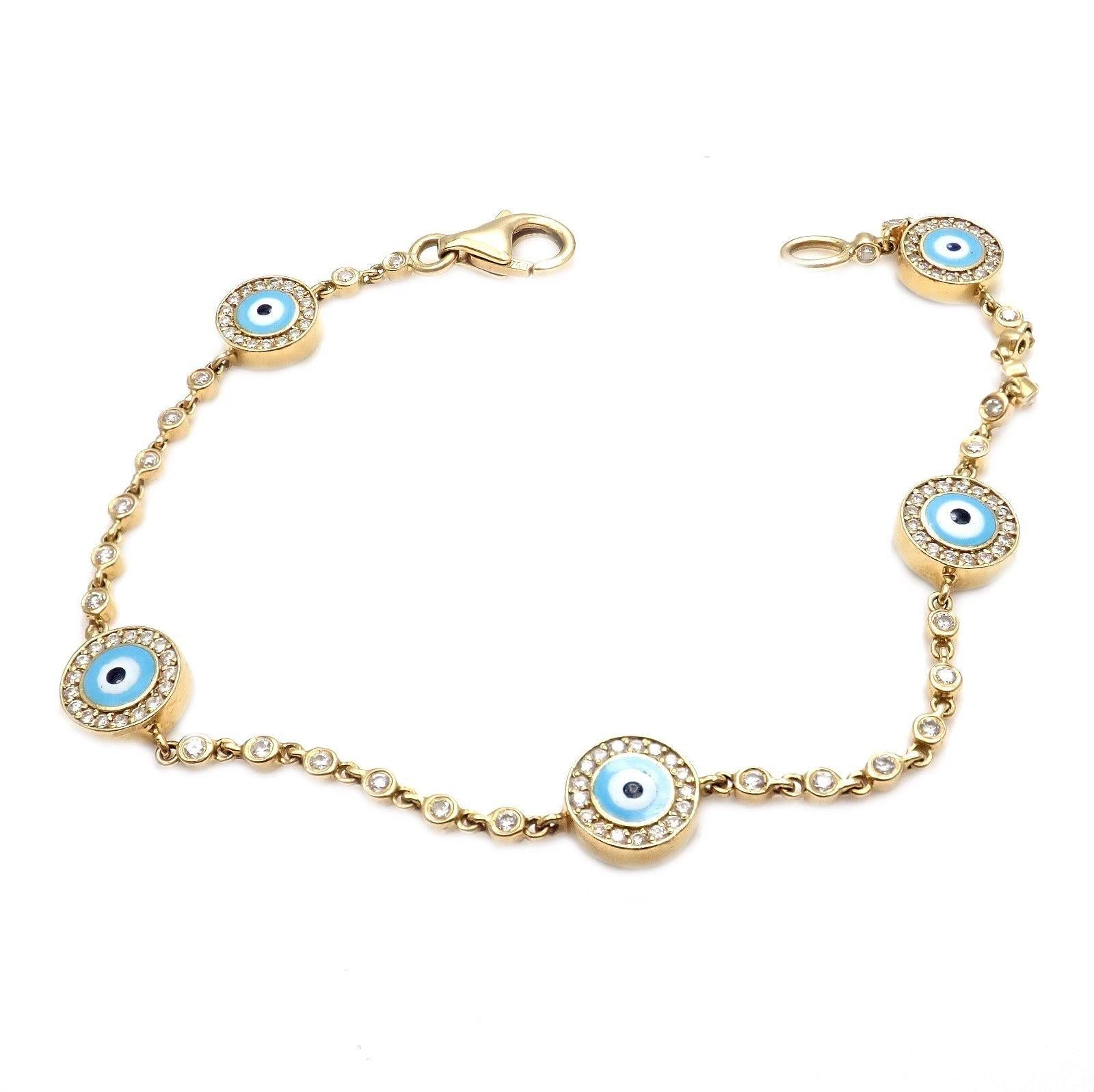 18k Yellow Gold Diamond Station Evil Eye Bracelet by Aaron Basha. 
With 113 Diamonds VS1 clarity, G color total weight approximately 0.60ctw
Retail Price: $6,900
Details: 
Length: Length: Fits 6.75