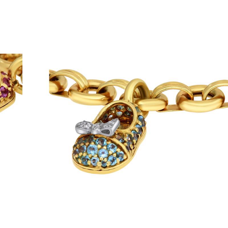 Women's Aaron Basha Diamond Yellow Gold Bracelet and Baby Shoe Charms For Sale