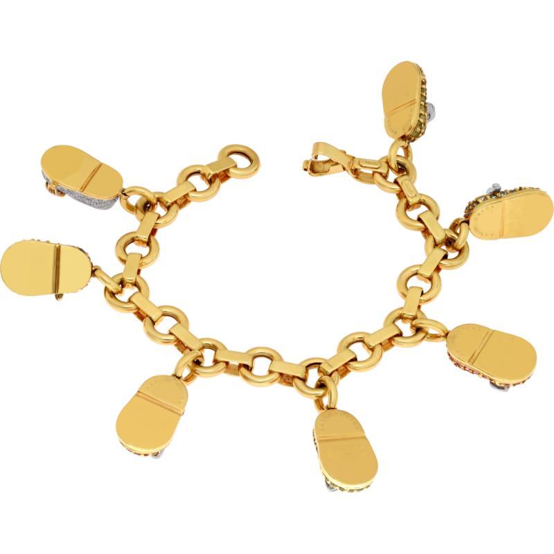 Aaron Basha Diamond Yellow Gold Bracelet and Baby Shoe Charms For Sale 1