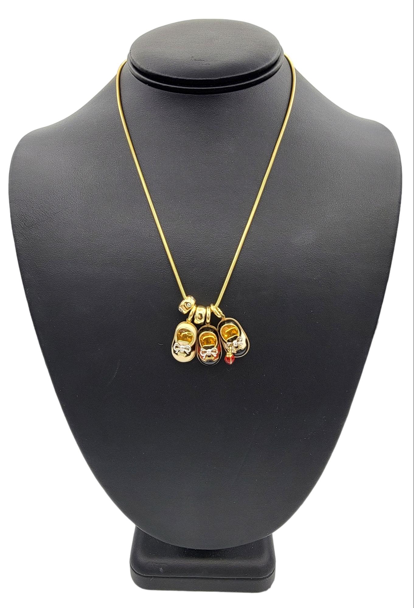 Aaron Basha Enamel and Diamond 'Baby Shoe' Charm Necklace 18 Karat Yellow Gold  For Sale 2