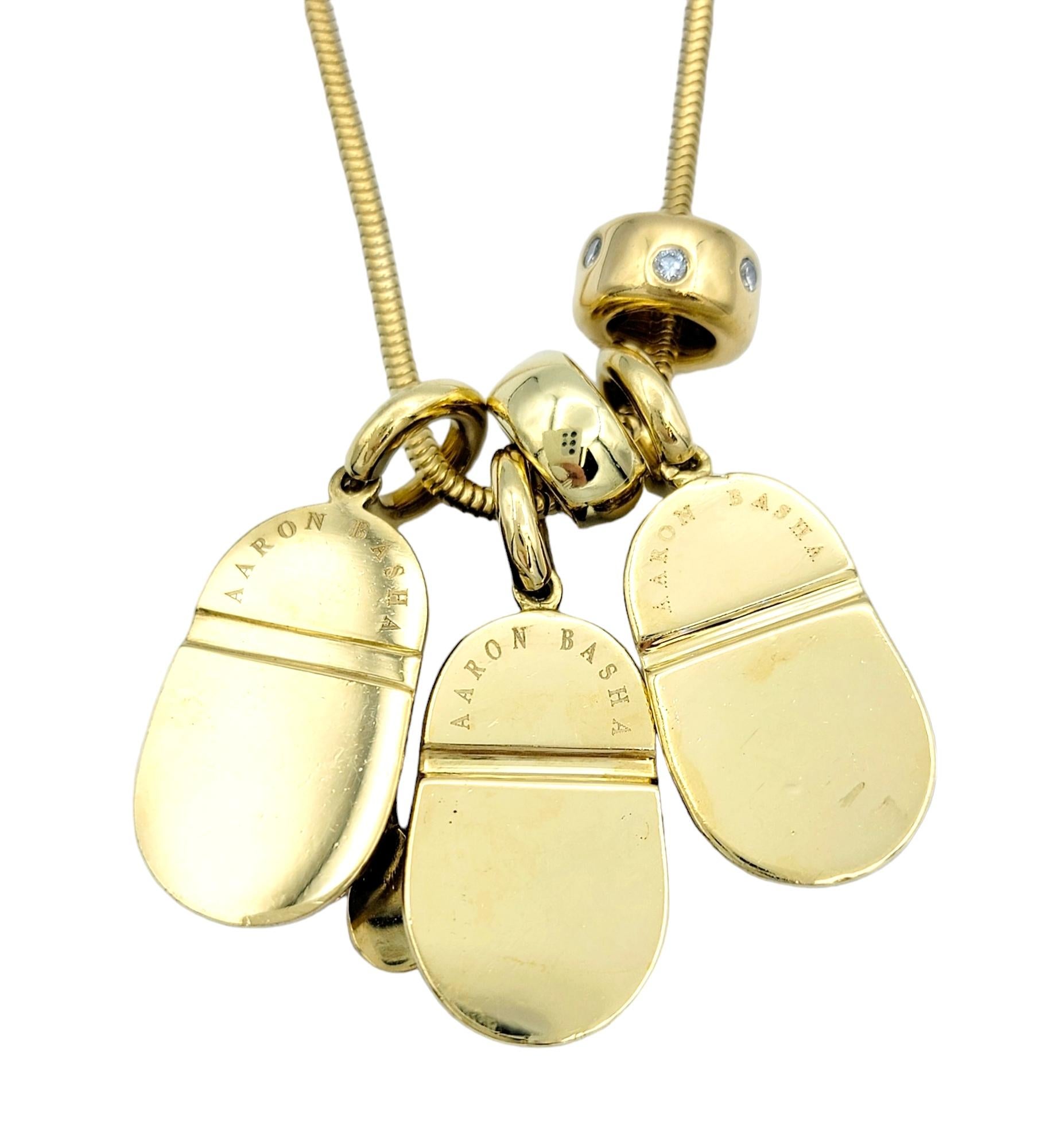 Women's Aaron Basha Enamel and Diamond 'Baby Shoe' Charm Necklace 18 Karat Yellow Gold  For Sale
