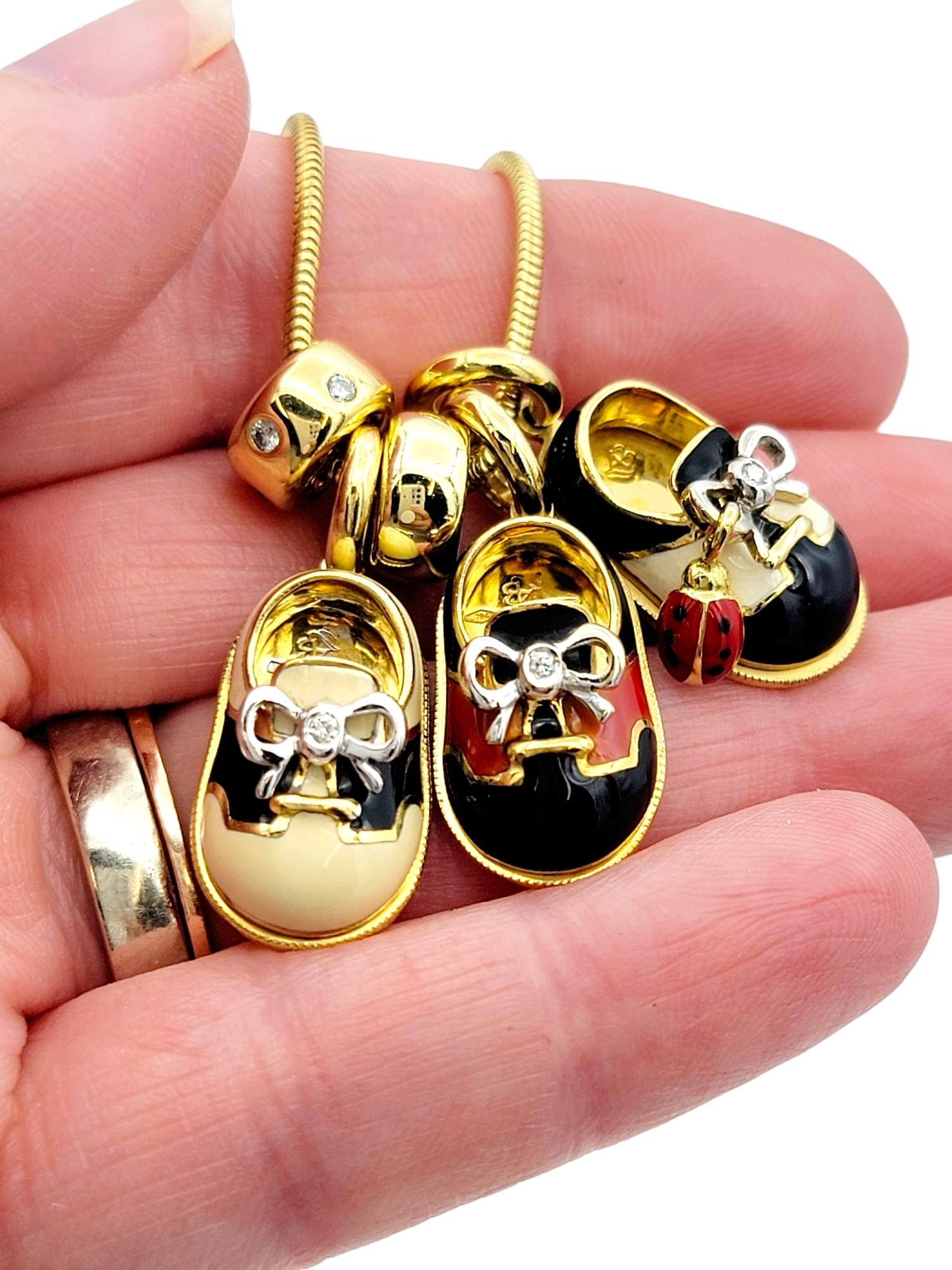 Aaron Basha Enamel and Diamond 'Baby Shoe' Charm Necklace 18 Karat Yellow Gold  For Sale 1