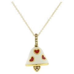 Aaron Basha Enamel and Diamond Bell Charm Pendant Necklace