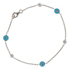 Aaron Basha Evil Eye 3 Diamond Bracelet Estate 18k White Gold by Yard Jewelry