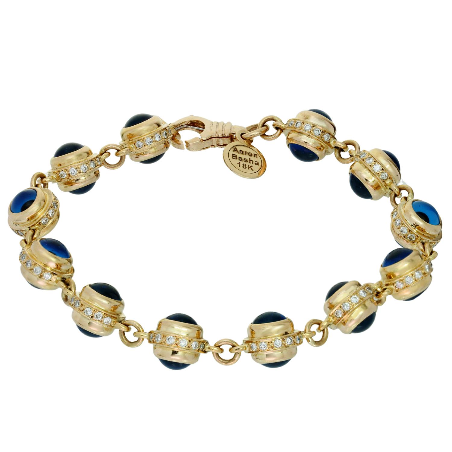 This fabulous Aaron Basha link bracelet is crafted in 18k rose gold and features evil eye beads accented with round brilliant E-F-G VVS1-VVS2 diamonds weighing an estimated 1.40 carats. Made in United States circa 2010s. Measurements: 0.35