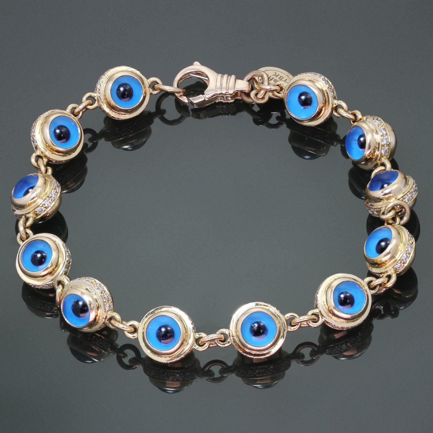 Brilliant Cut Aaron Basha Evil Eye Diamond 18k Rose Gold Link Bracelet