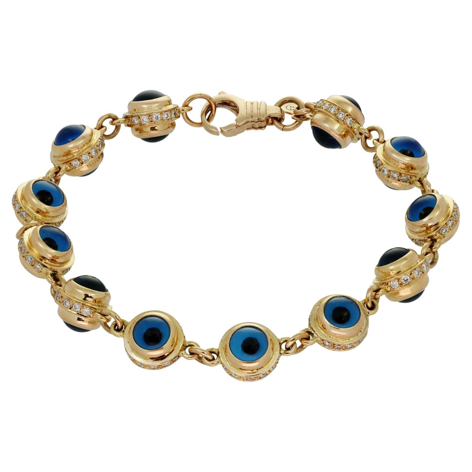 Aaron Basha Evil Eye Diamond 18k Rose Gold Link Bracelet
