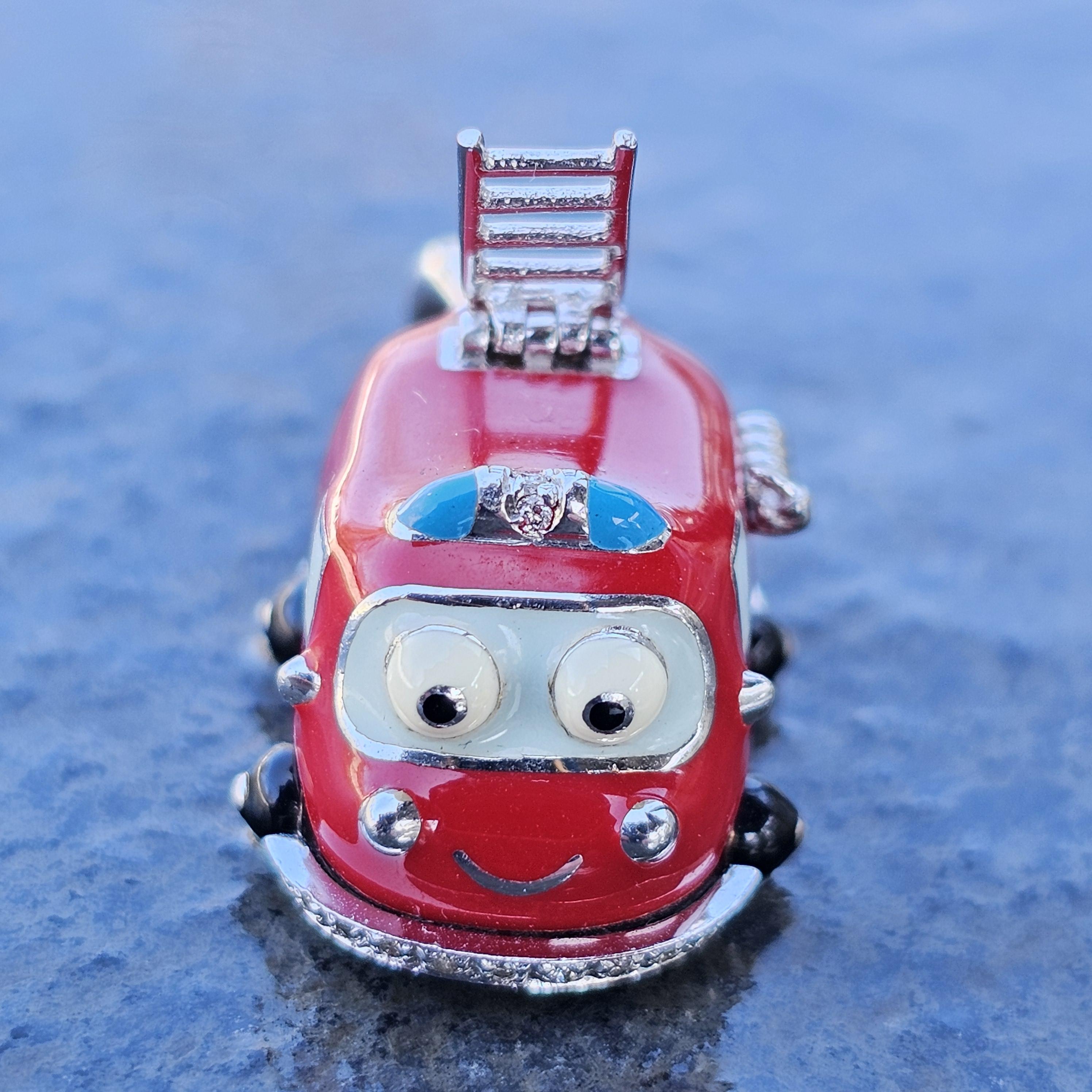 Aaron Basha Fire Truck Charm Pendant Diamond 18k White Gold Enamel Moving Ladder For Sale 5