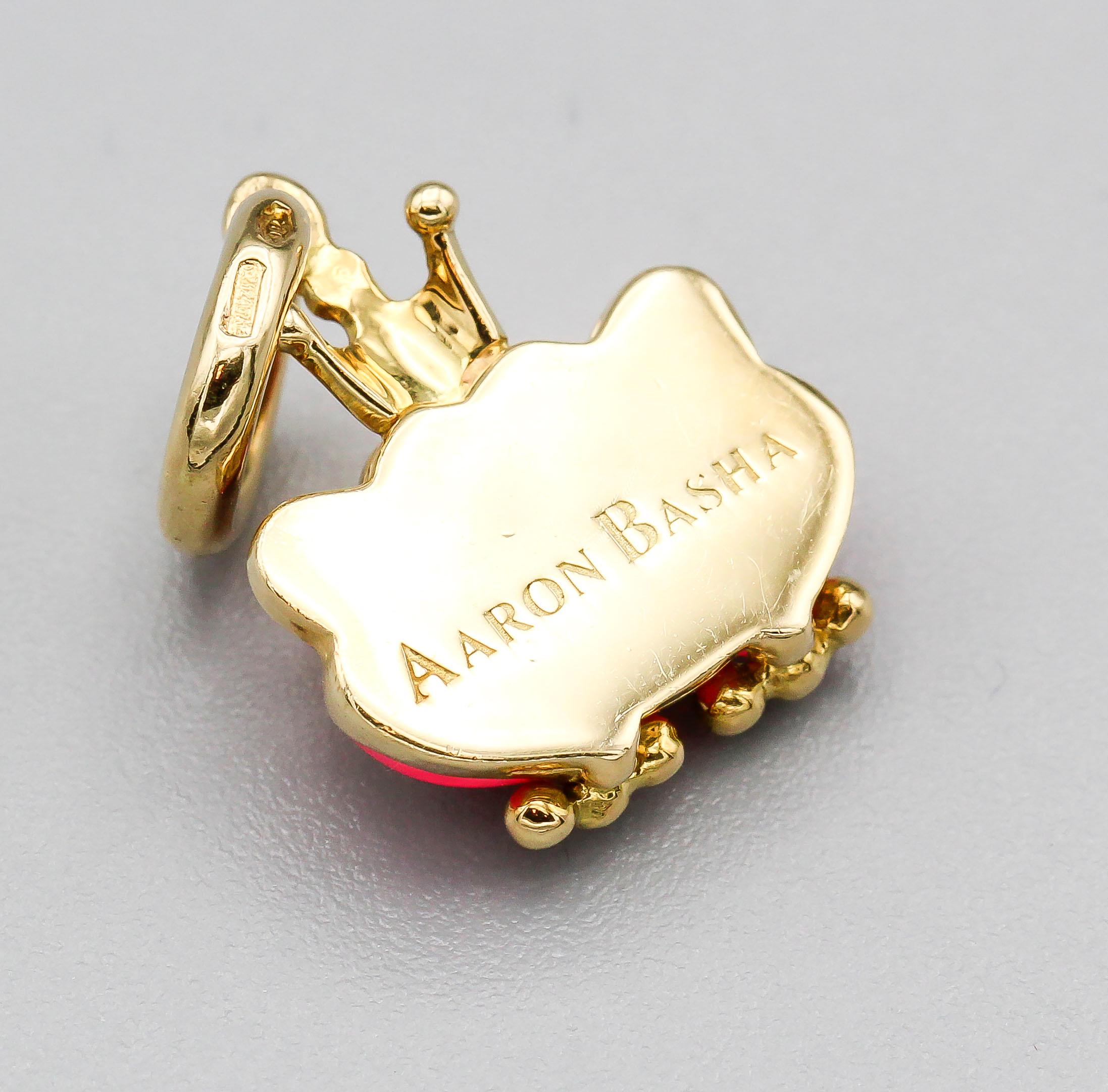 Round Cut Aaron Basha Frog Prince Diamond Enamel 18 Karat Gold Charm