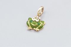 Aaron Basha Frog Princess Diamond Enamel 18 Karat Gold Charm Pendant