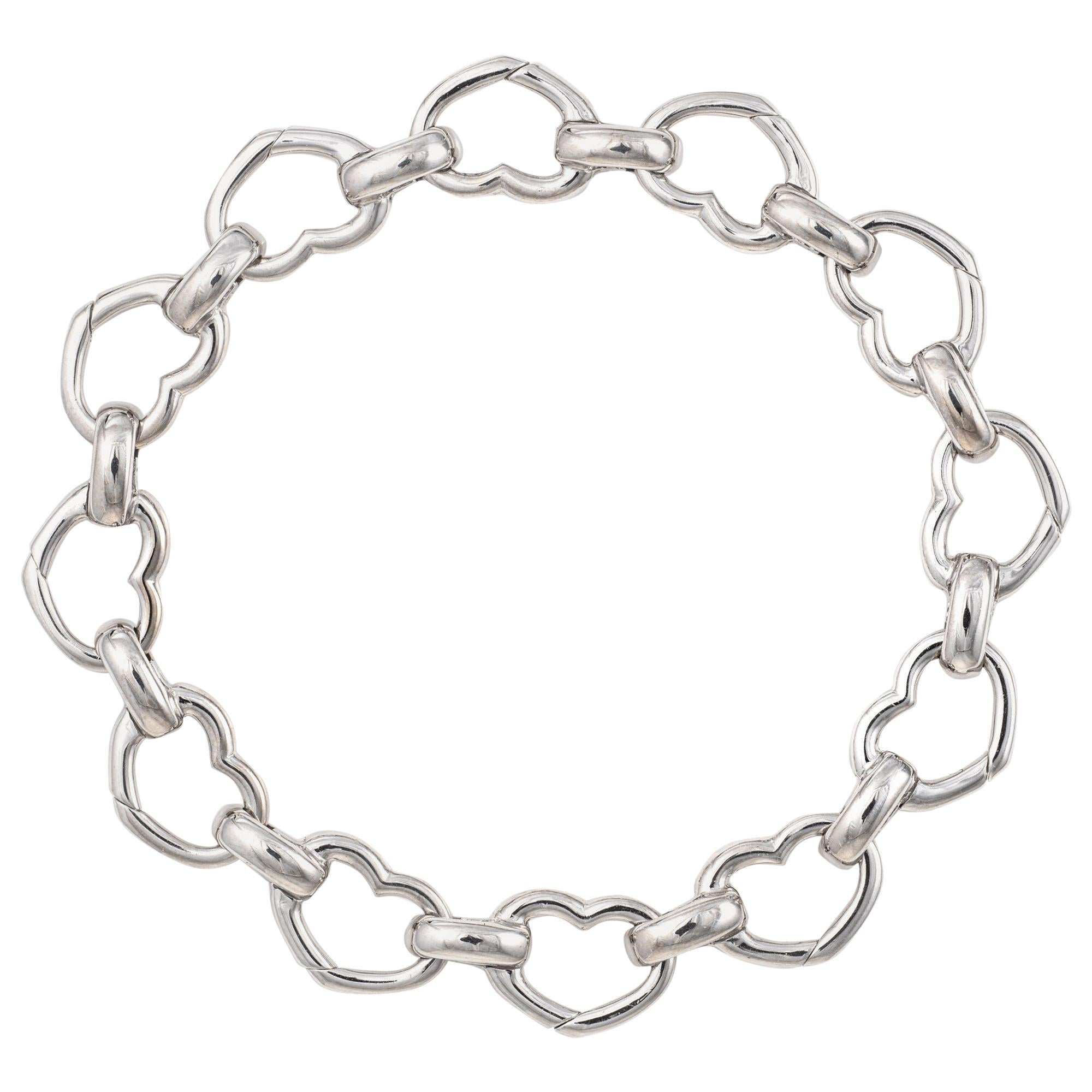 Aaron Basha Heart Link Bracelet Estate 18 Karat White Gold Designer Jewelry For Sale