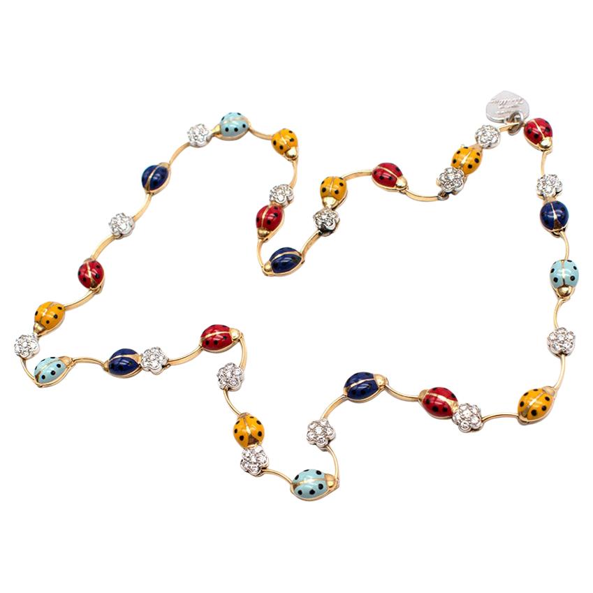 Aaron Basha Ladybird & Diamond 18kt Yellow Gold Necklace For Sale