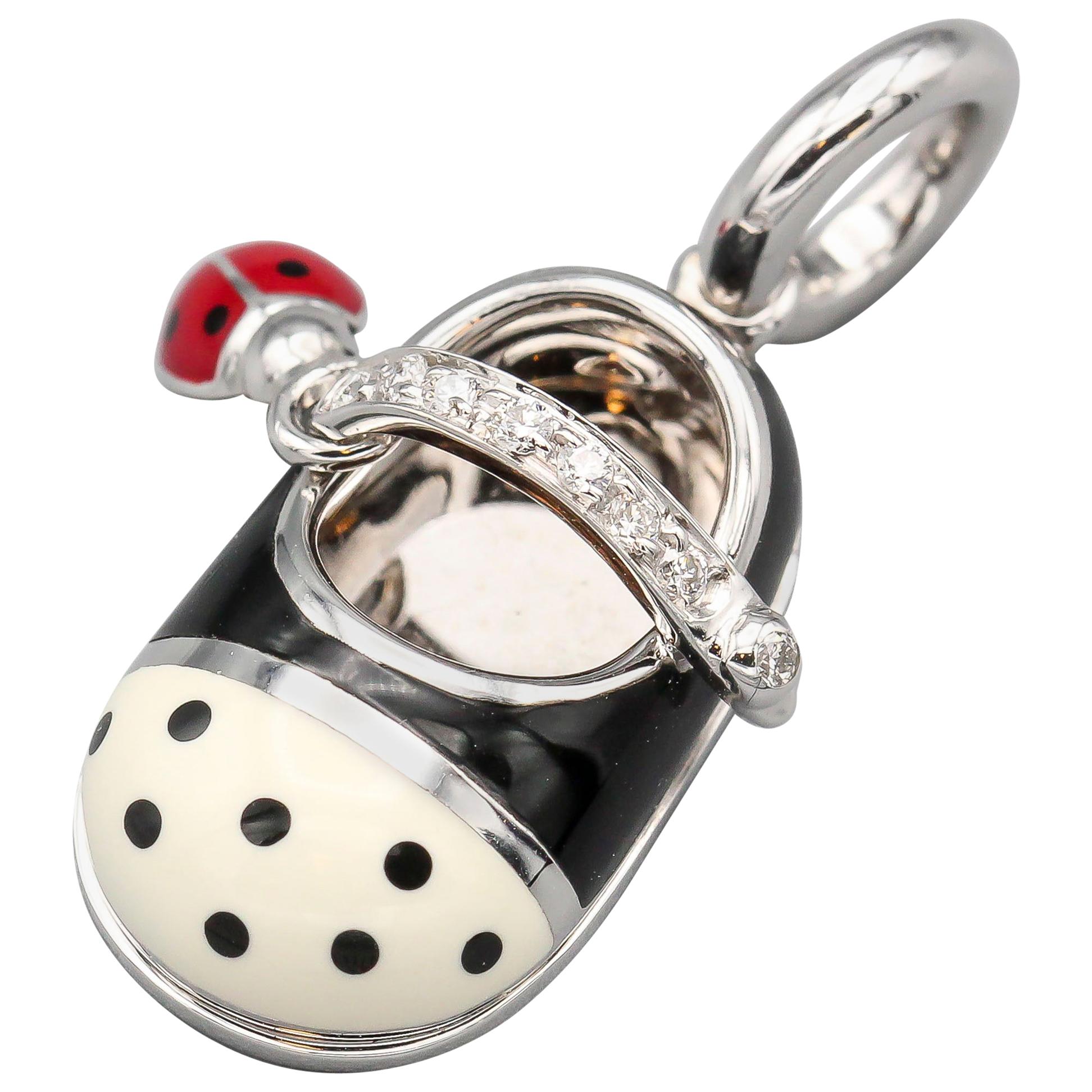 Aaron Basha Ladybug Diamond Polka Dot Enamel 18 Karat Gold Baby Girl Shoe Charm