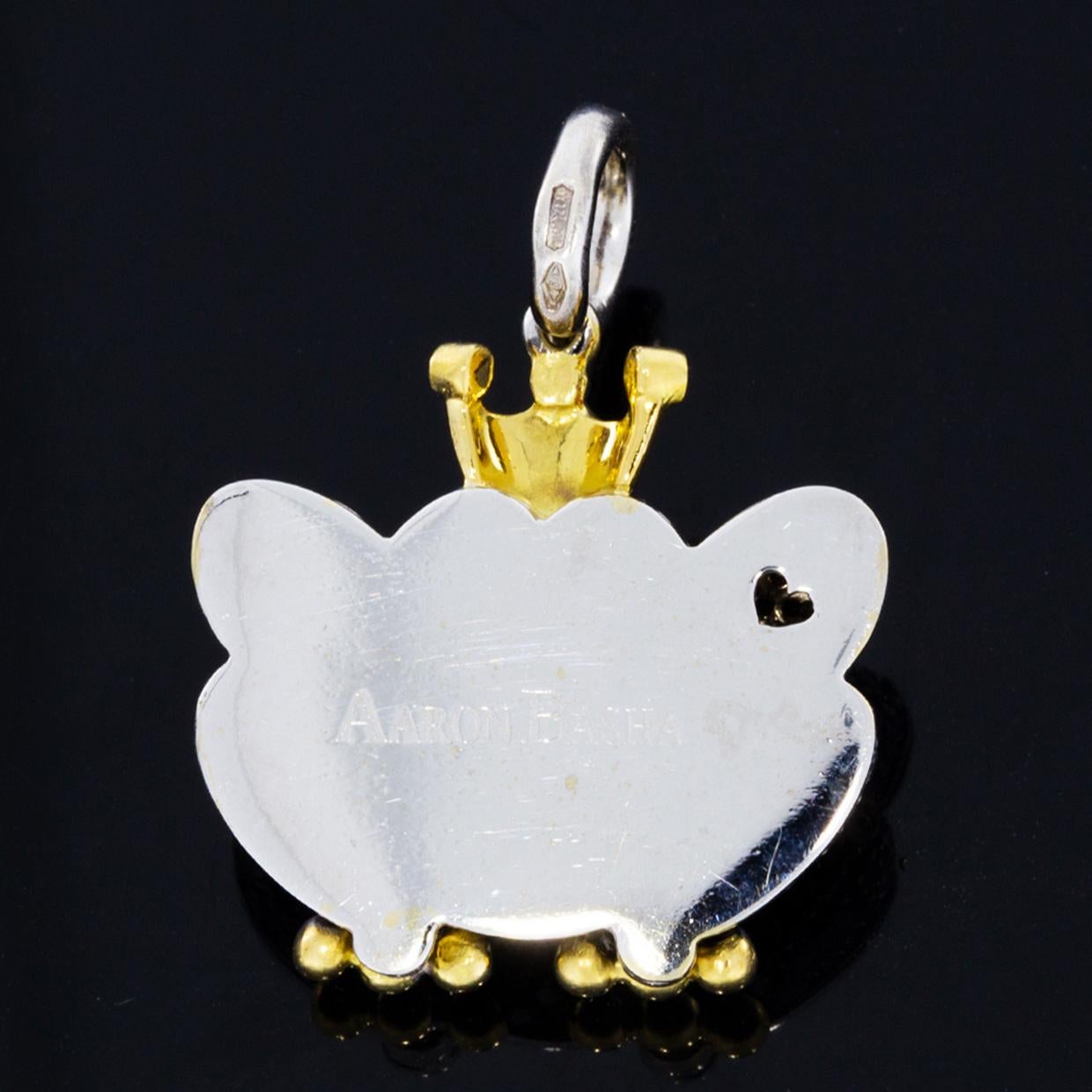 Round Cut Aaron Basha Limited Edition Frog Prince Black and White Diamond Charm or Pendant