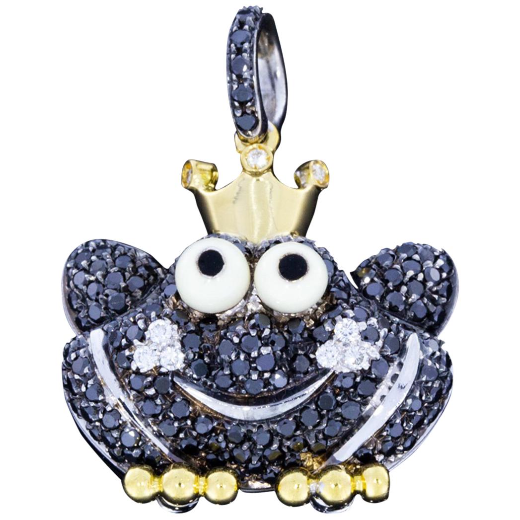 Aaron Basha Limited Edition Frog Prince Black and White Diamond Charm or Pendant