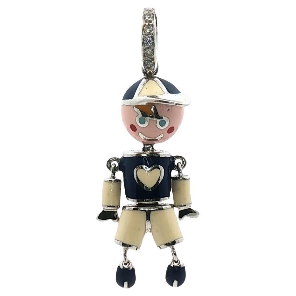 Aaron Basha Marionette Doll Charm 18KWG Diamond White 
Blue im Angebot