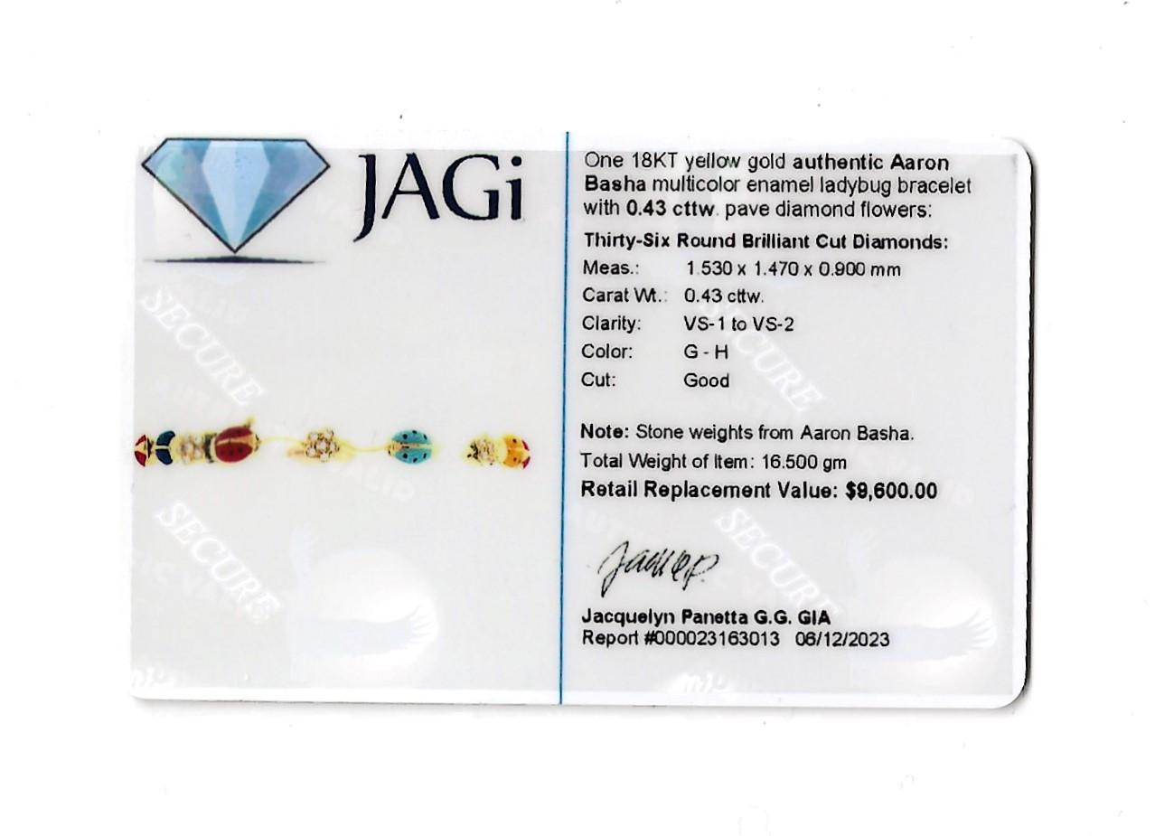 Aaron Basha Multicolor Enamel Ladybug Station Bracelet with Pave Diamond Flowers For Sale 3