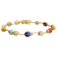 Aaron Basha Multicolor Enamel Ladybug Station Bracelet with Pave Diamond Flowers