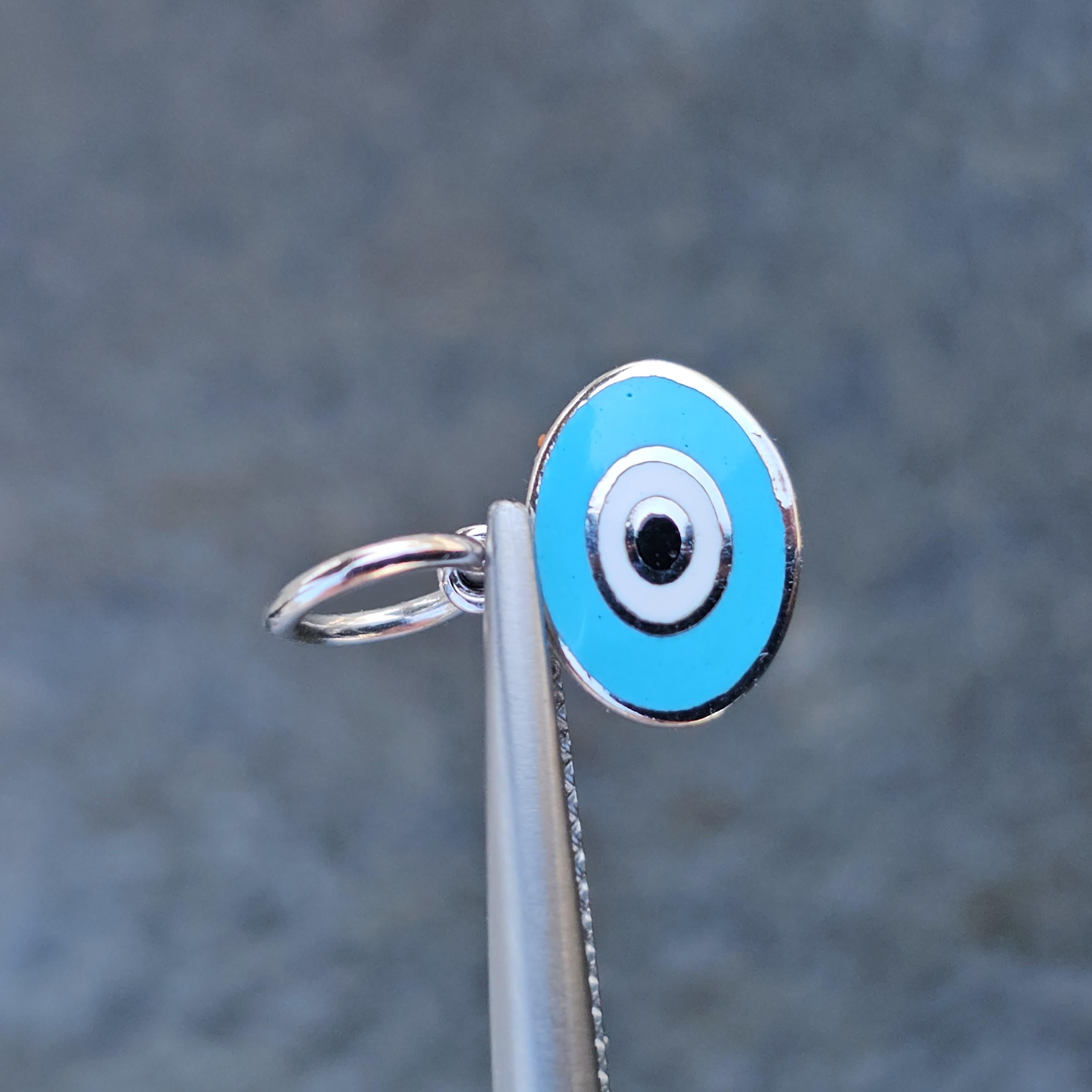 Aaron Basha Oval Eye Charm Pendant Blue White 18k gold Enamel Small 2