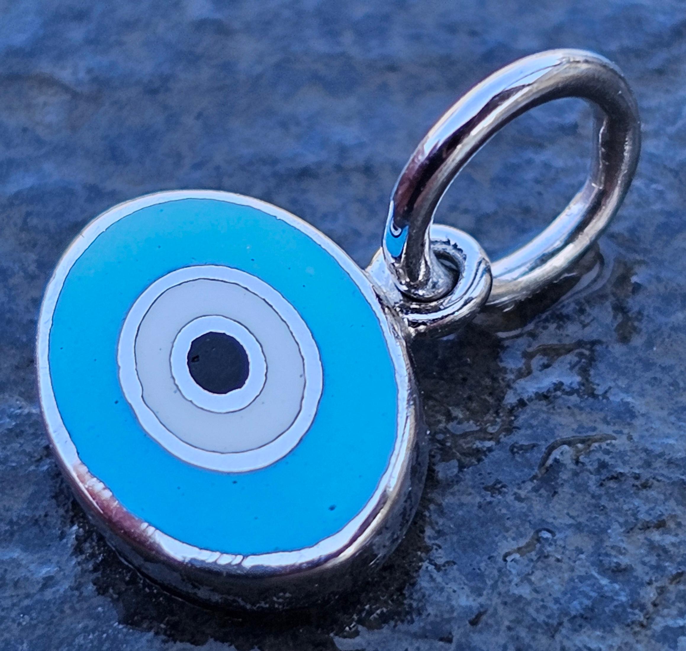 Aaron Basha Oval Eye Charm Pendant Blue White 18k gold Enamel Small 4