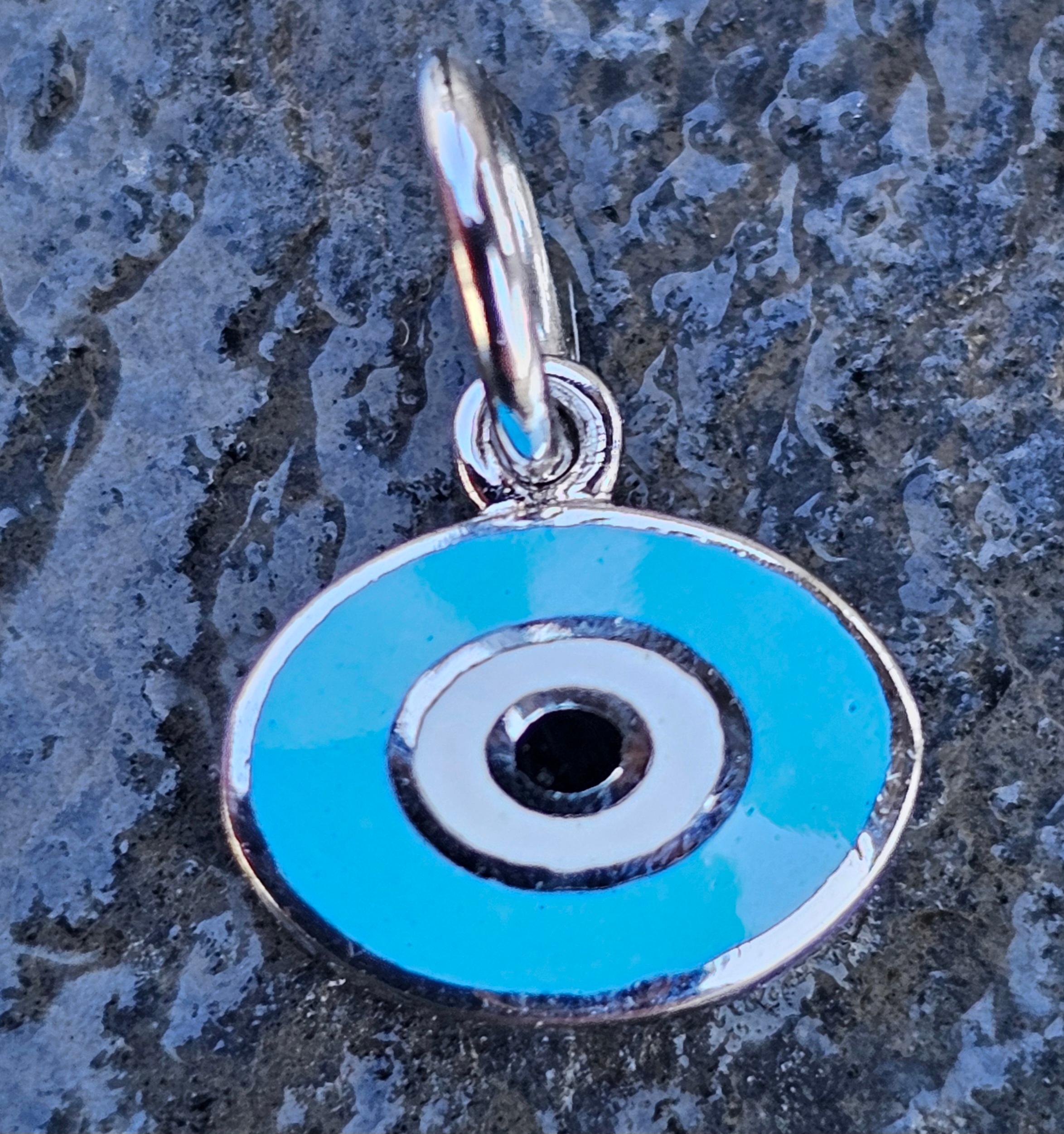 Aaron Basha Oval Eye Charm Pendant Blue White 18k gold Enamel Small 5