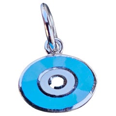 Aaron Basha Oval Eye Charm Pendant Blue White 18k gold Enamel Small