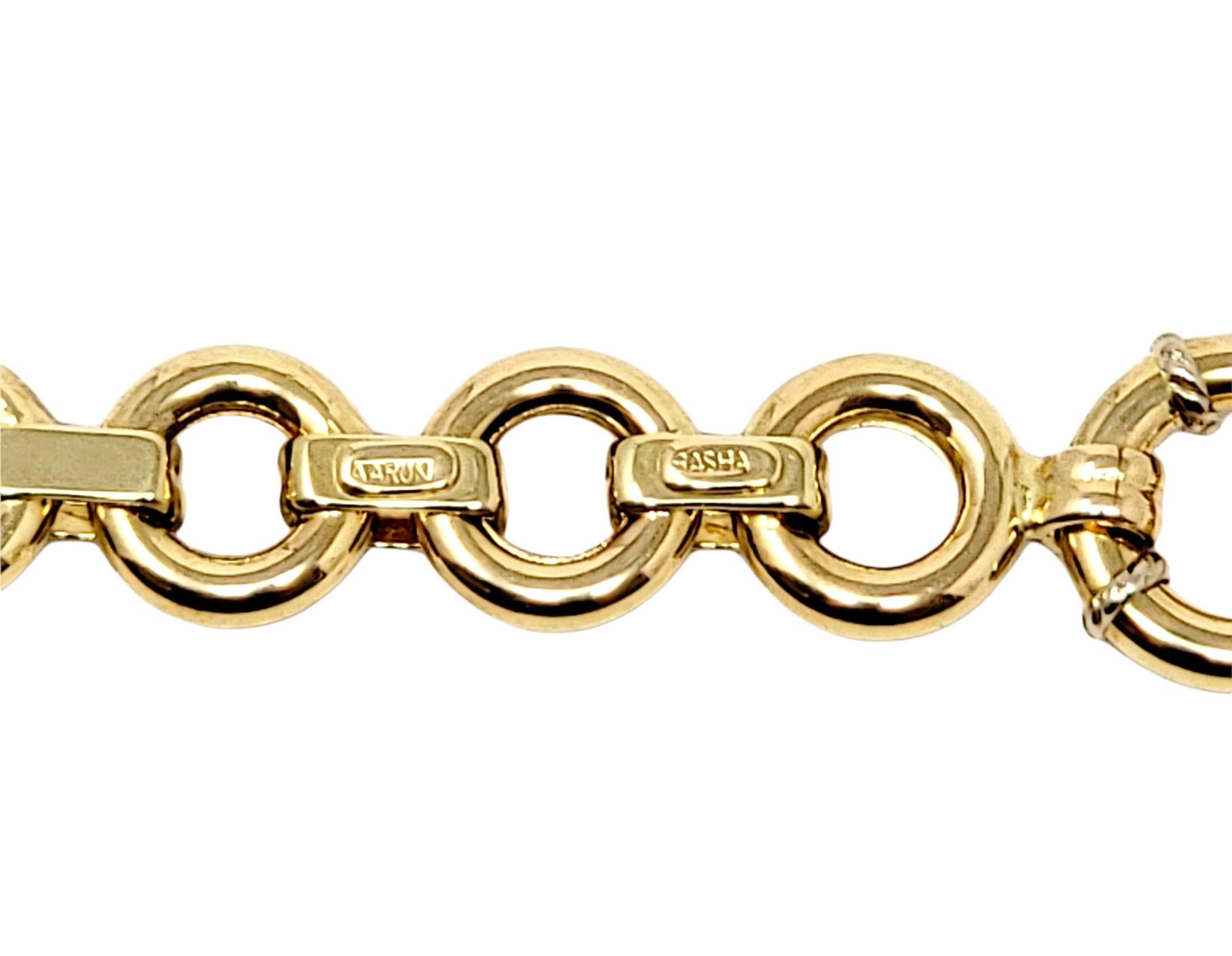 Aaron Basha Polished 18 Karat Yellow Gold Double Bar and Circle Link Bracelet 4