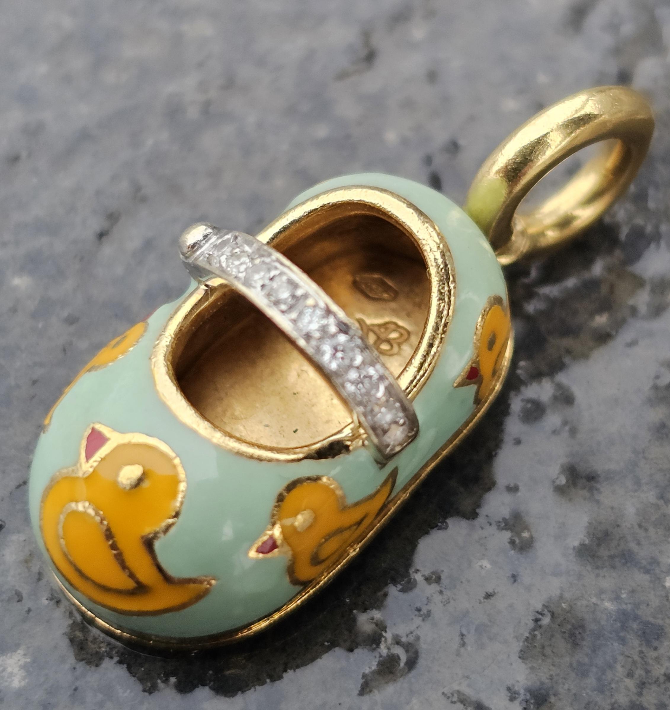 Aaron Basha Rubber Duckie Enamel Diamond Shoe Charm Pendant 18k yellow Gold 3000 6