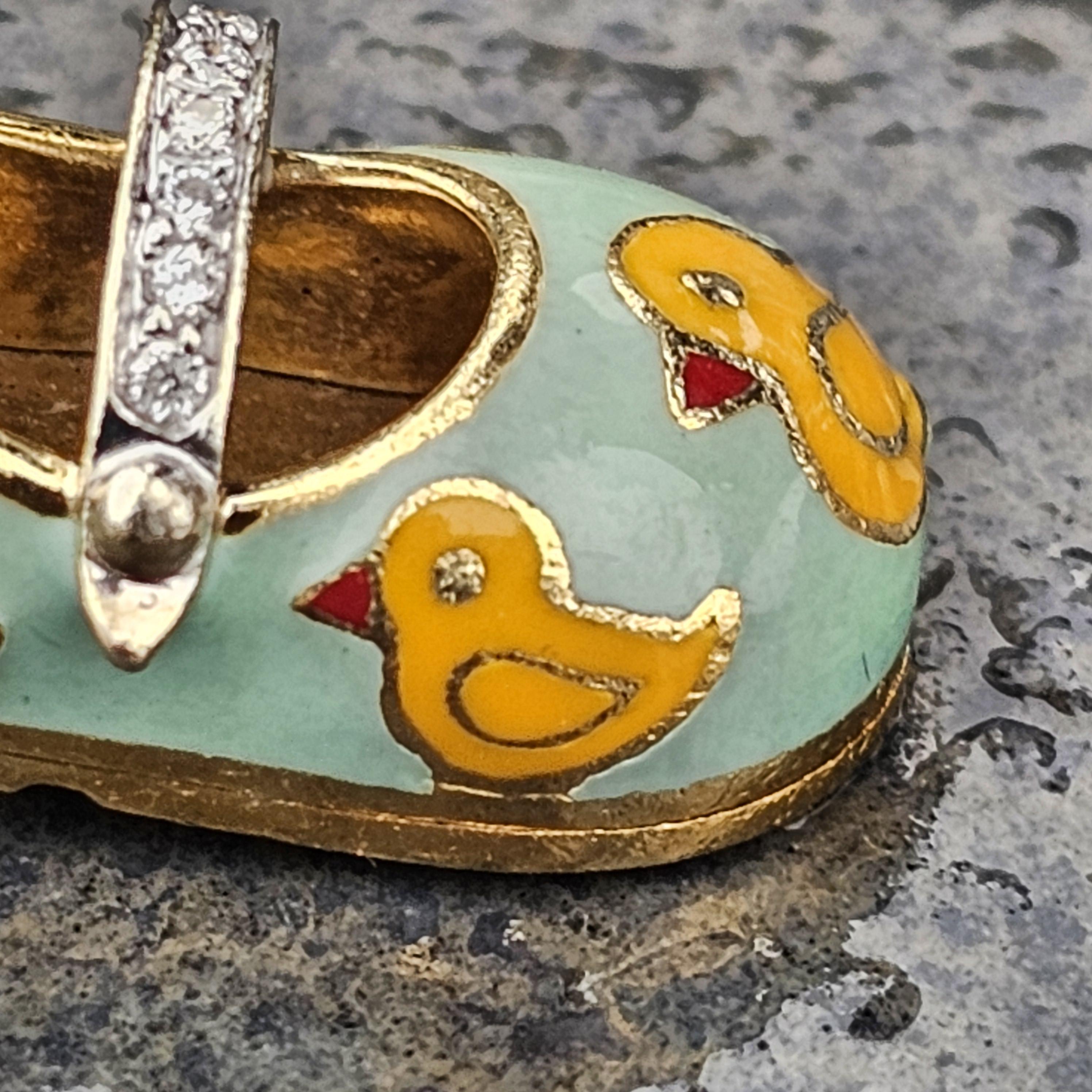 Women's or Men's Aaron Basha Rubber Duckie Enamel Diamond Shoe Charm Pendant 18k yellow Gold 3000