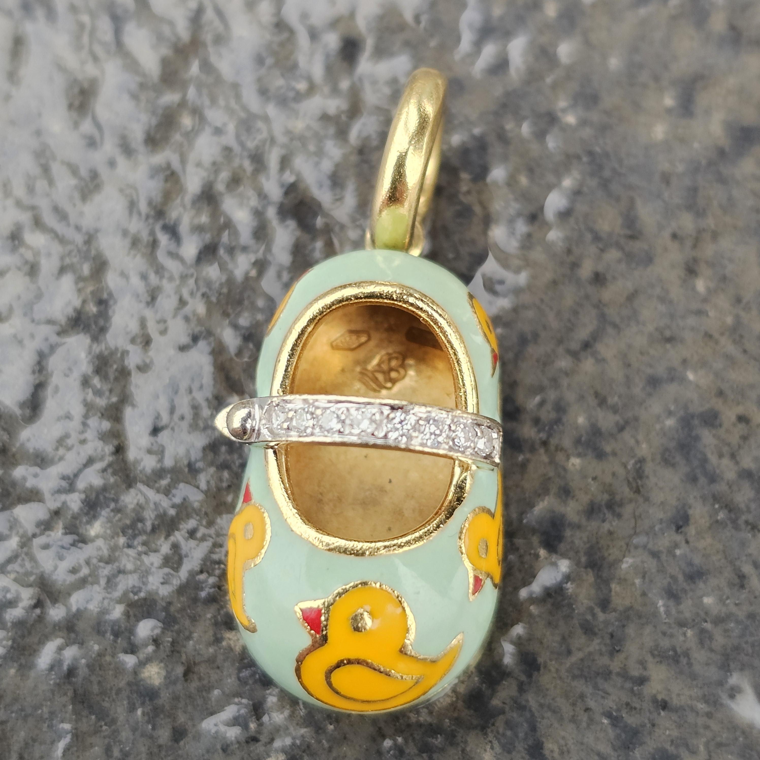 Aaron Basha Rubber Duckie Enamel Diamond Shoe Charm Pendant 18k yellow Gold 3000 4