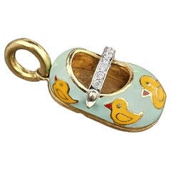 Aaron Basha Rubber Duckie Enamel Diamond Shoe Charm Pendant 18k yellow Gold 3000