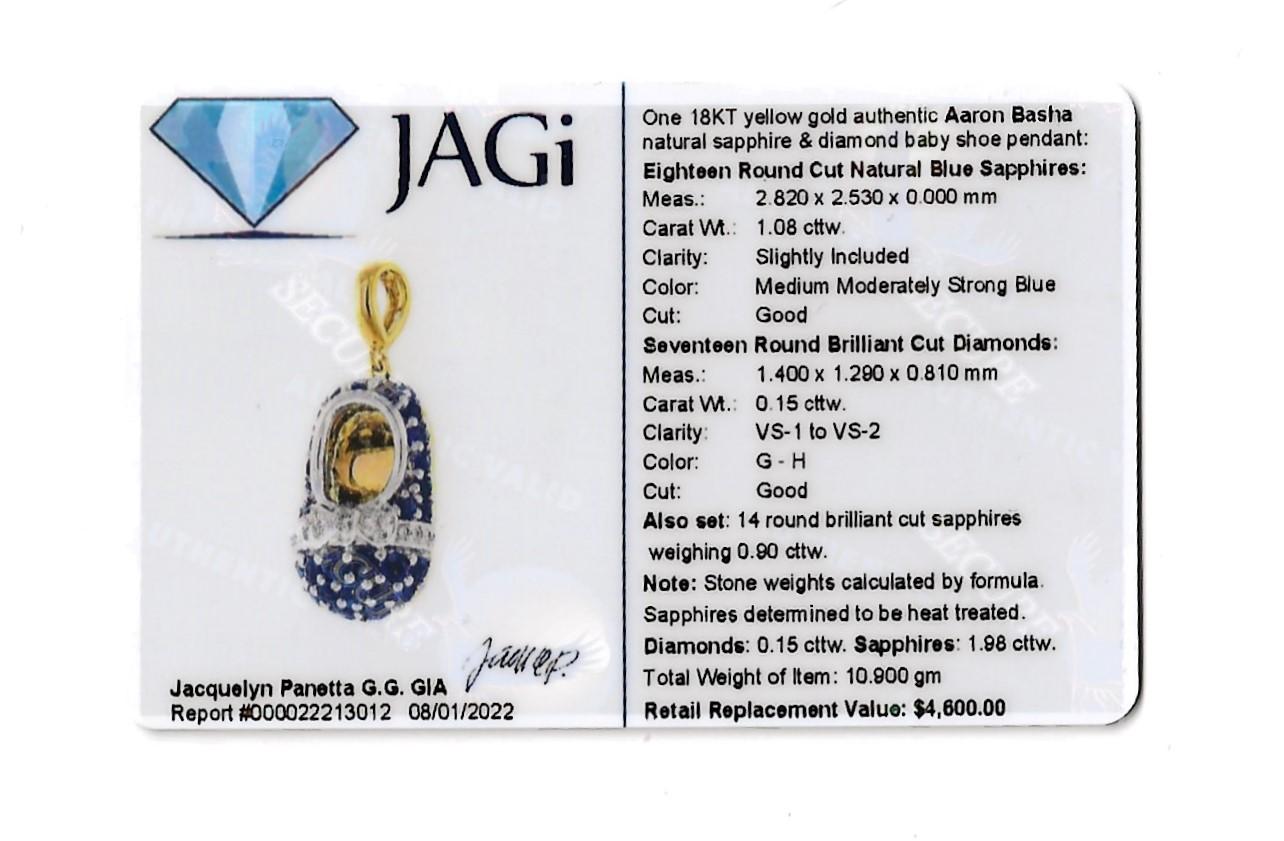 Aaron Basha Sapphire and Diamond Baby Shoe Pendant / Charm in 18 Karat Gold For Sale 5
