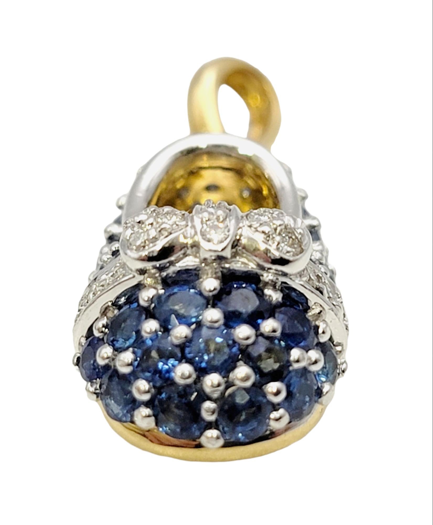 Contemporary Aaron Basha Sapphire and Diamond Baby Shoe Pendant / Charm in 18 Karat Gold For Sale