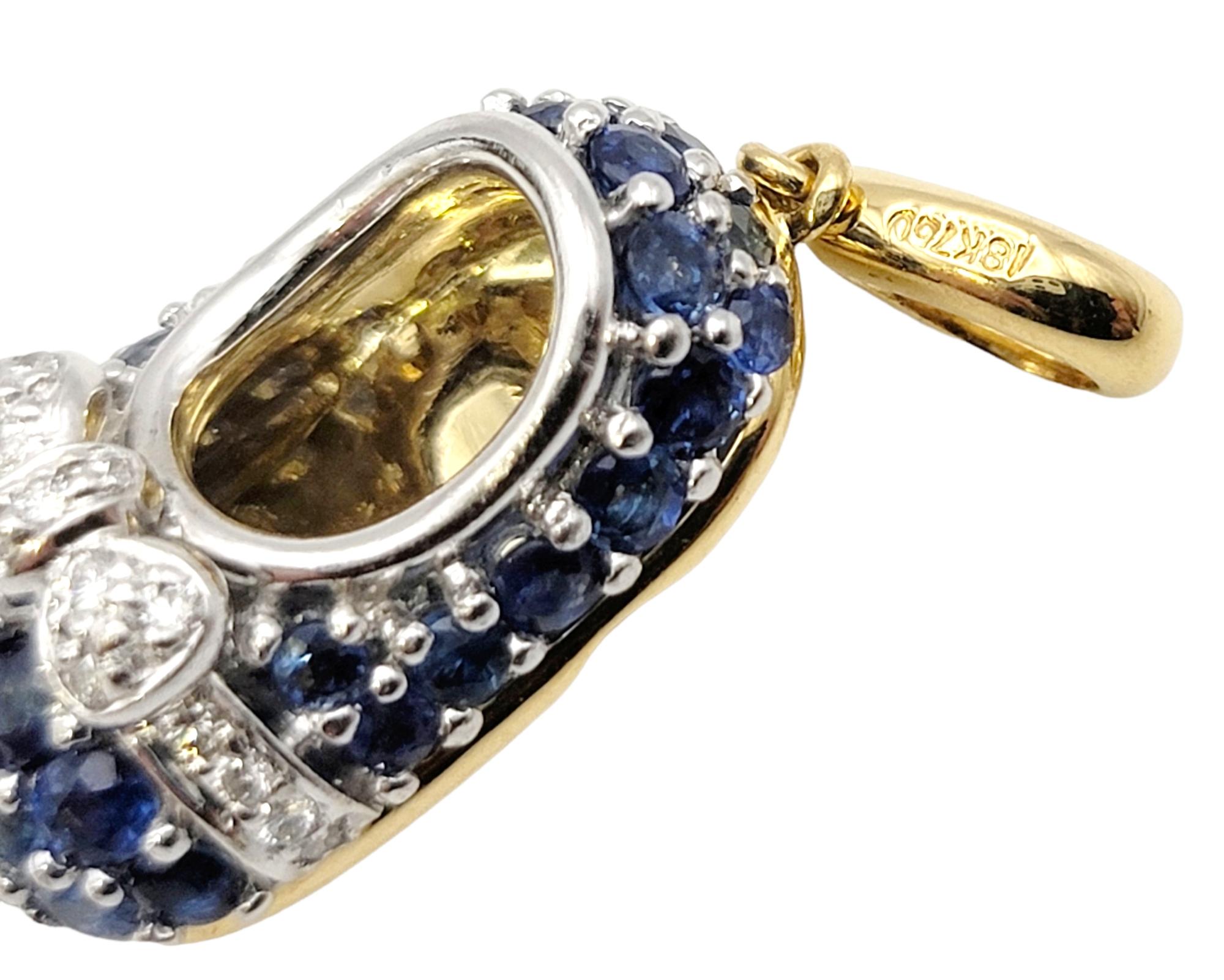 Round Cut Aaron Basha Sapphire and Diamond Baby Shoe Pendant / Charm in 18 Karat Gold For Sale