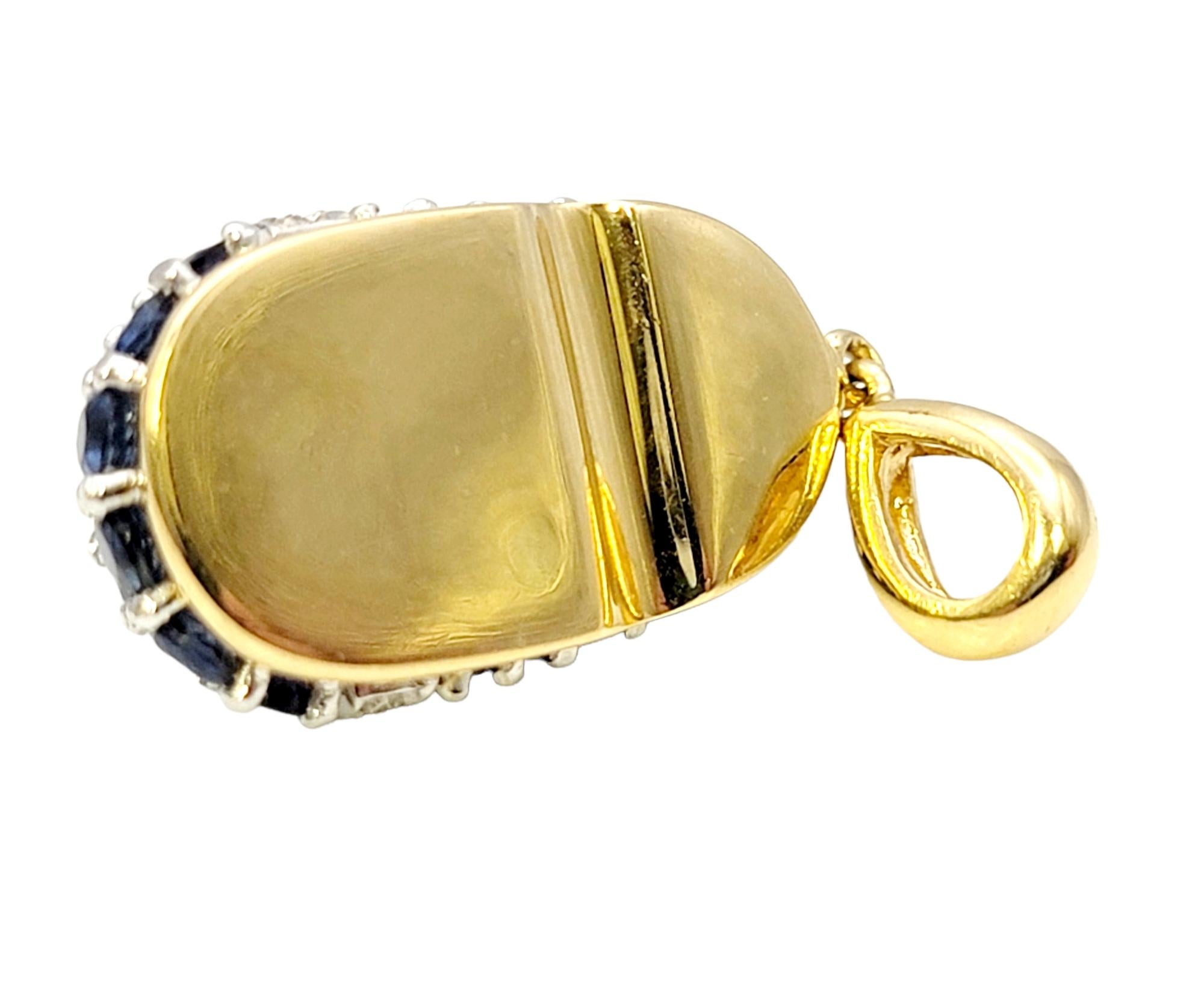 Women's Aaron Basha Sapphire and Diamond Baby Shoe Pendant / Charm in 18 Karat Gold For Sale