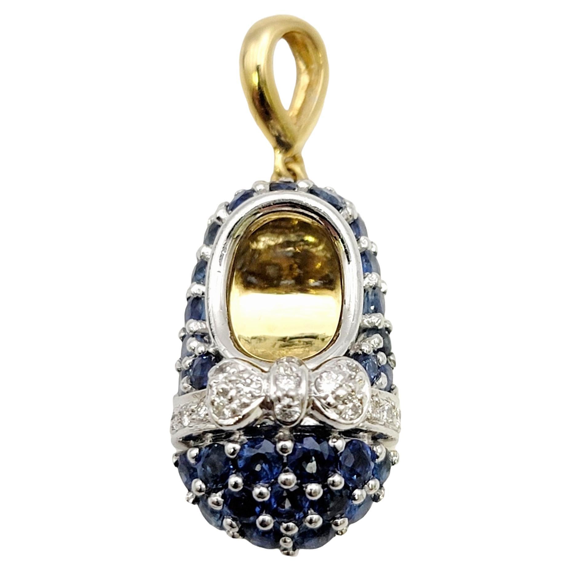 Aaron Basha Sapphire and Diamond Baby Shoe Pendant / Charm in 18 Karat Gold For Sale