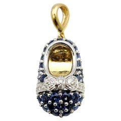 Aaron Basha Sapphire and Diamond Baby Shoe Pendant / Charm in 18 Karat Gold