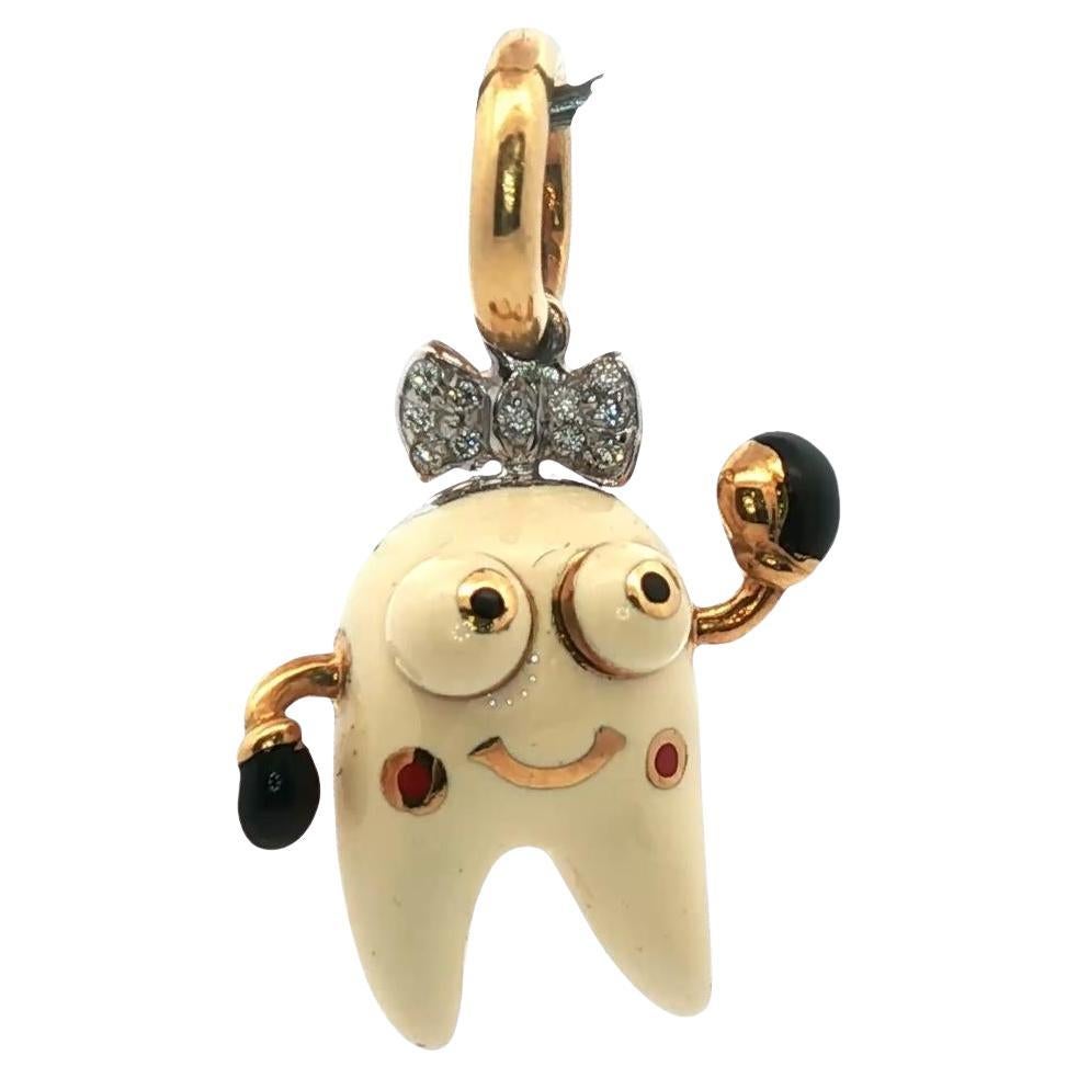 Aaron Basha Tooth Fairy Diamond 18 Karat Yellow Gold Charm im Angebot