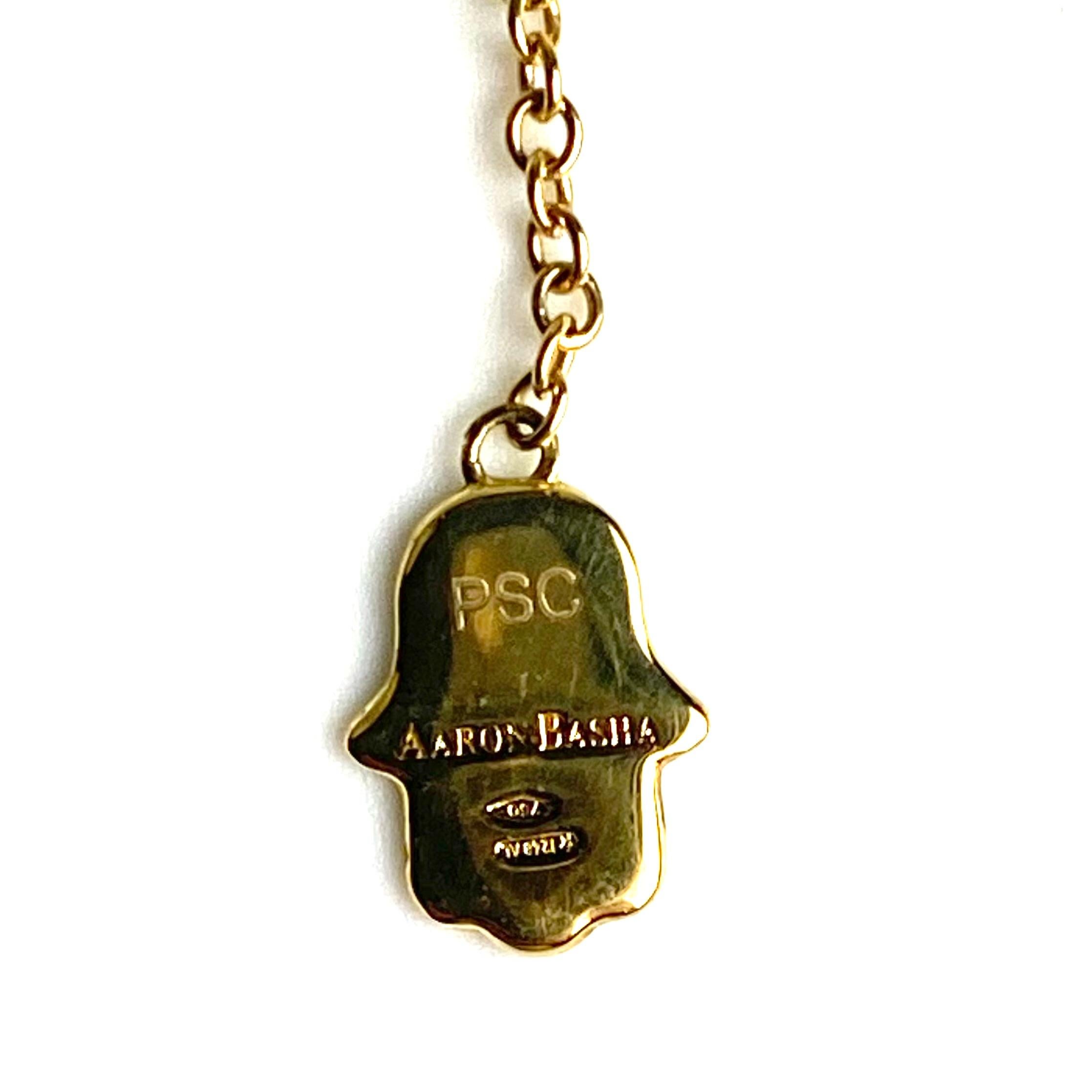 Aaron Basha Ciondolo vintage in oro giallo 18 carati con diamanti e smalto turchese Hamsa in vendita 3