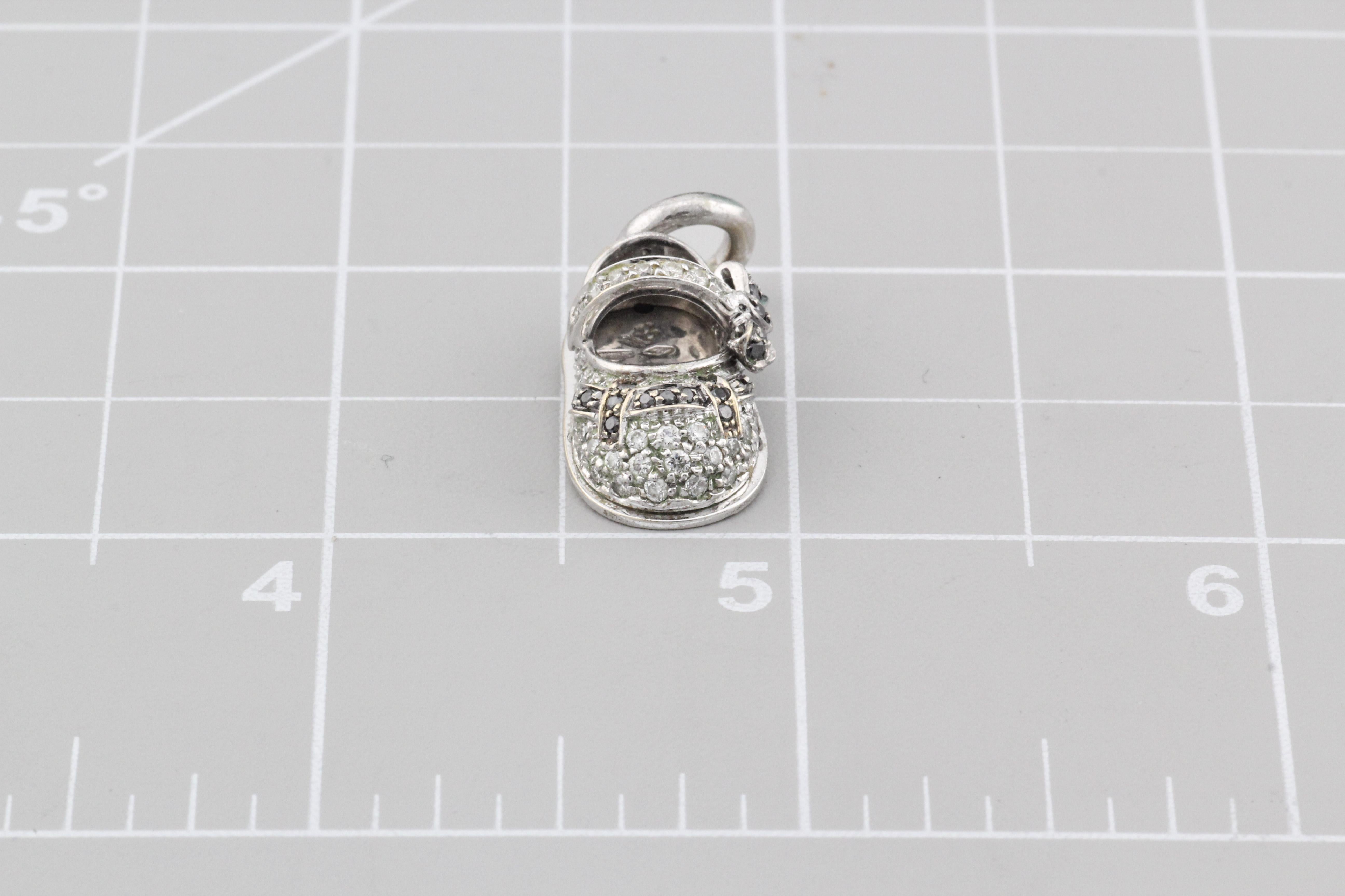 Aaron Basha White and Black Diamond 18K White Gold Baby Shoe Charm Pendant For Sale 3